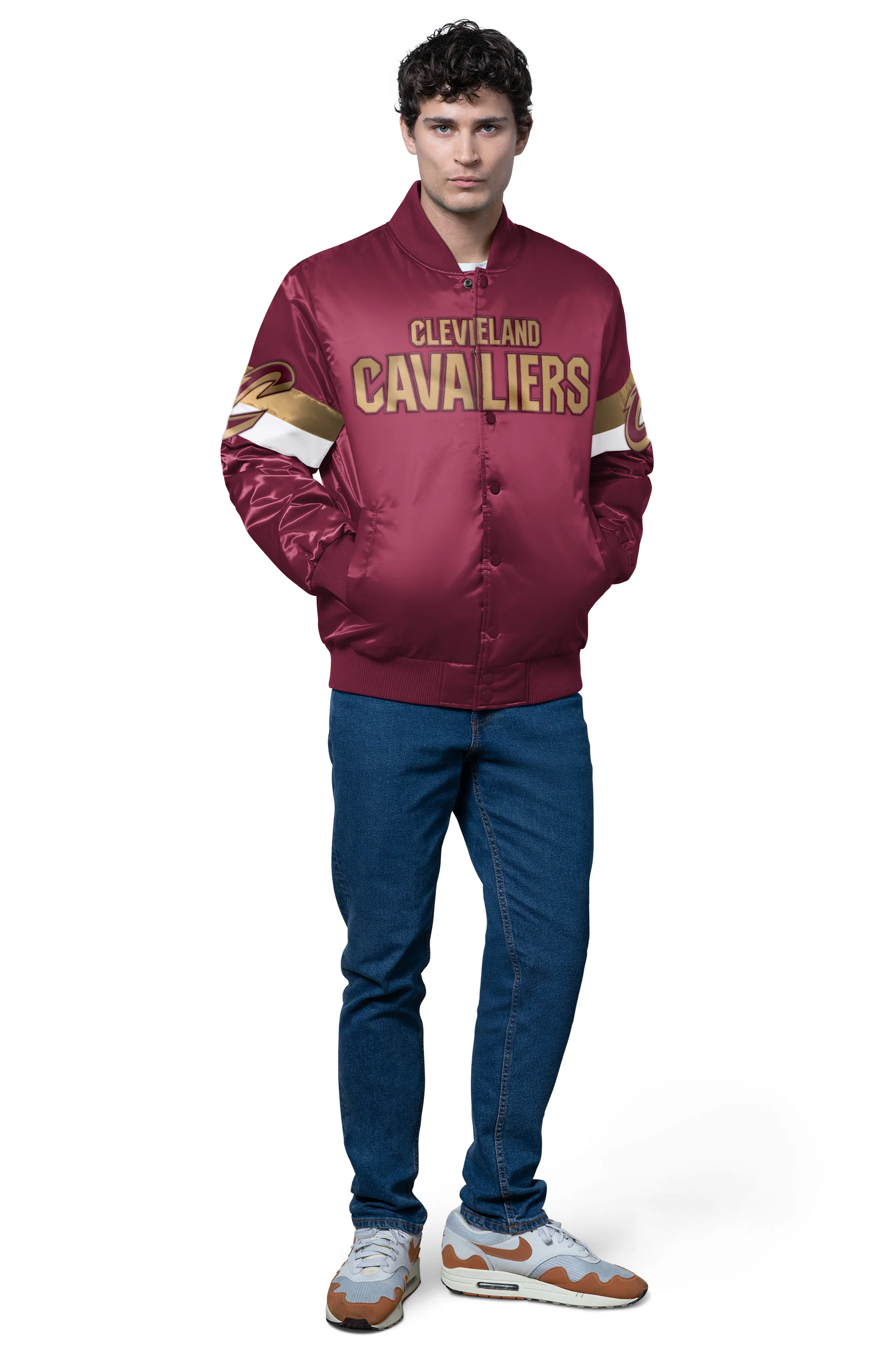 MENS CLEVELAND CAVALIERS TRIPLE OPTION SATIN VARSITY JACKET - Image 3