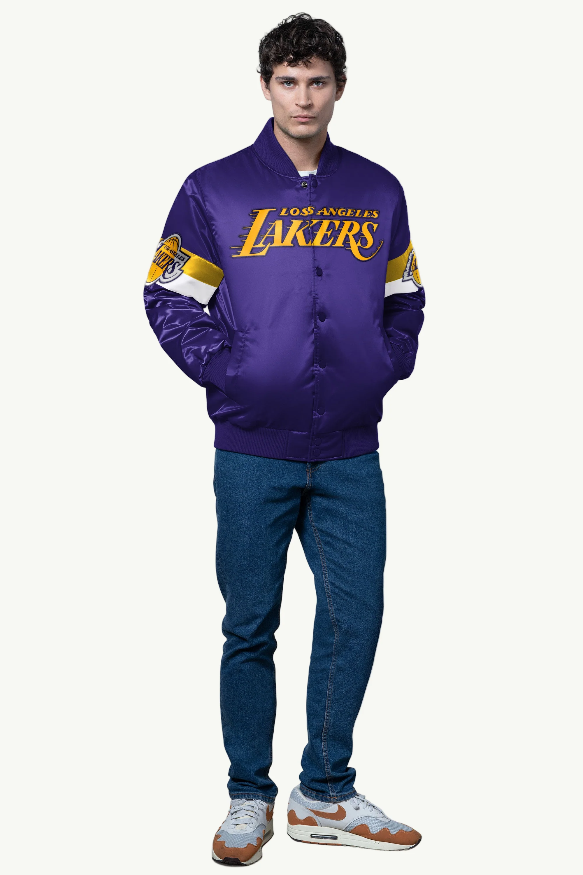MENS LA LAKERS TRIPLE OPTION SATIN VARSITY JACKET - Image 3
