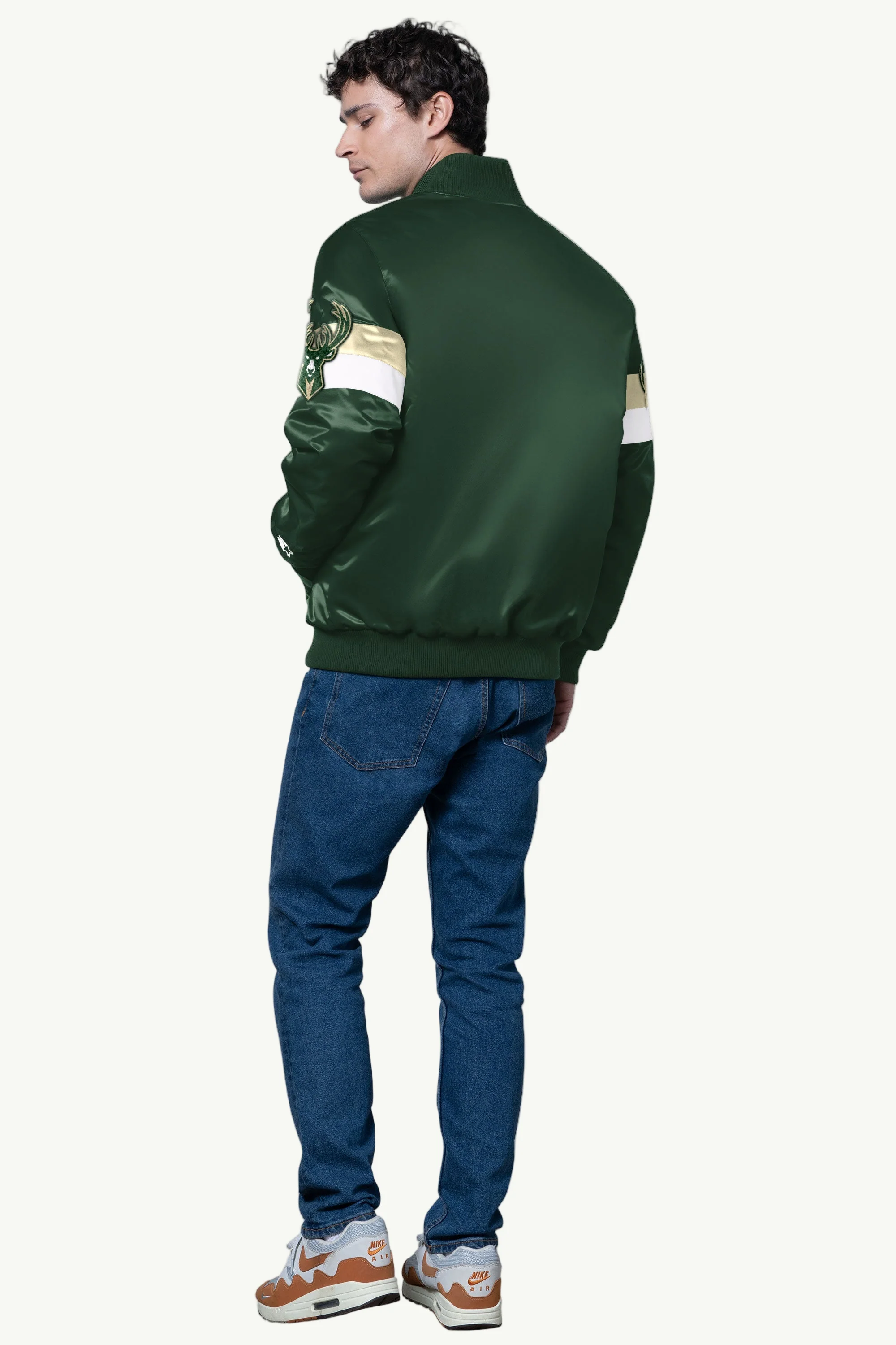MENS MILWAUKEE BUCKS TRIPLE OPTION SATIN VARSITY JACKET - Image 3