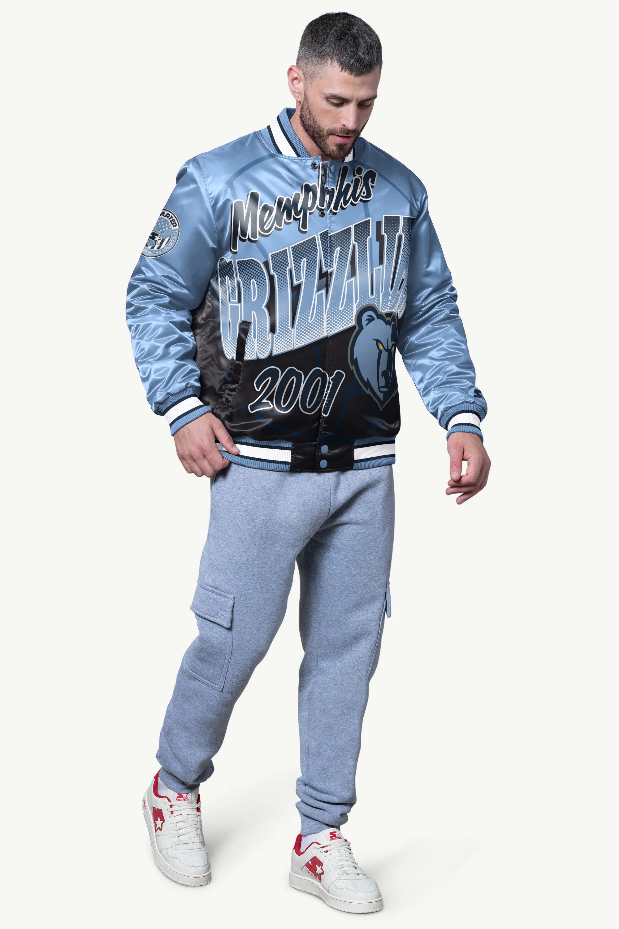 MENS MEMPHIS GRIZZLIES PASS RUSH SATIN VARSITY JACKET - Image 3