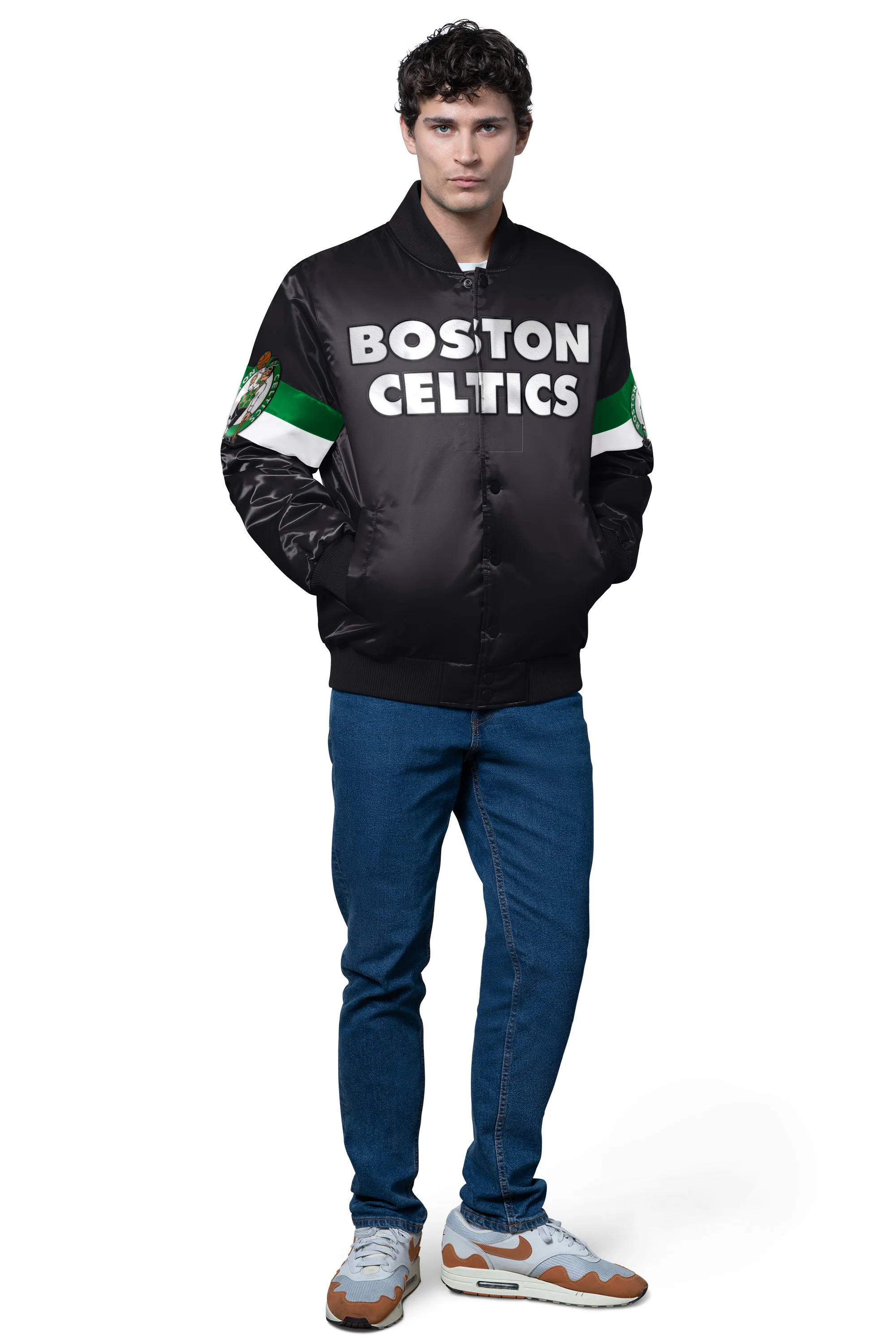 MENS BOSTON CELTICS TRIPLE OPTION SATIN VARSITY JACKET - Image 3
