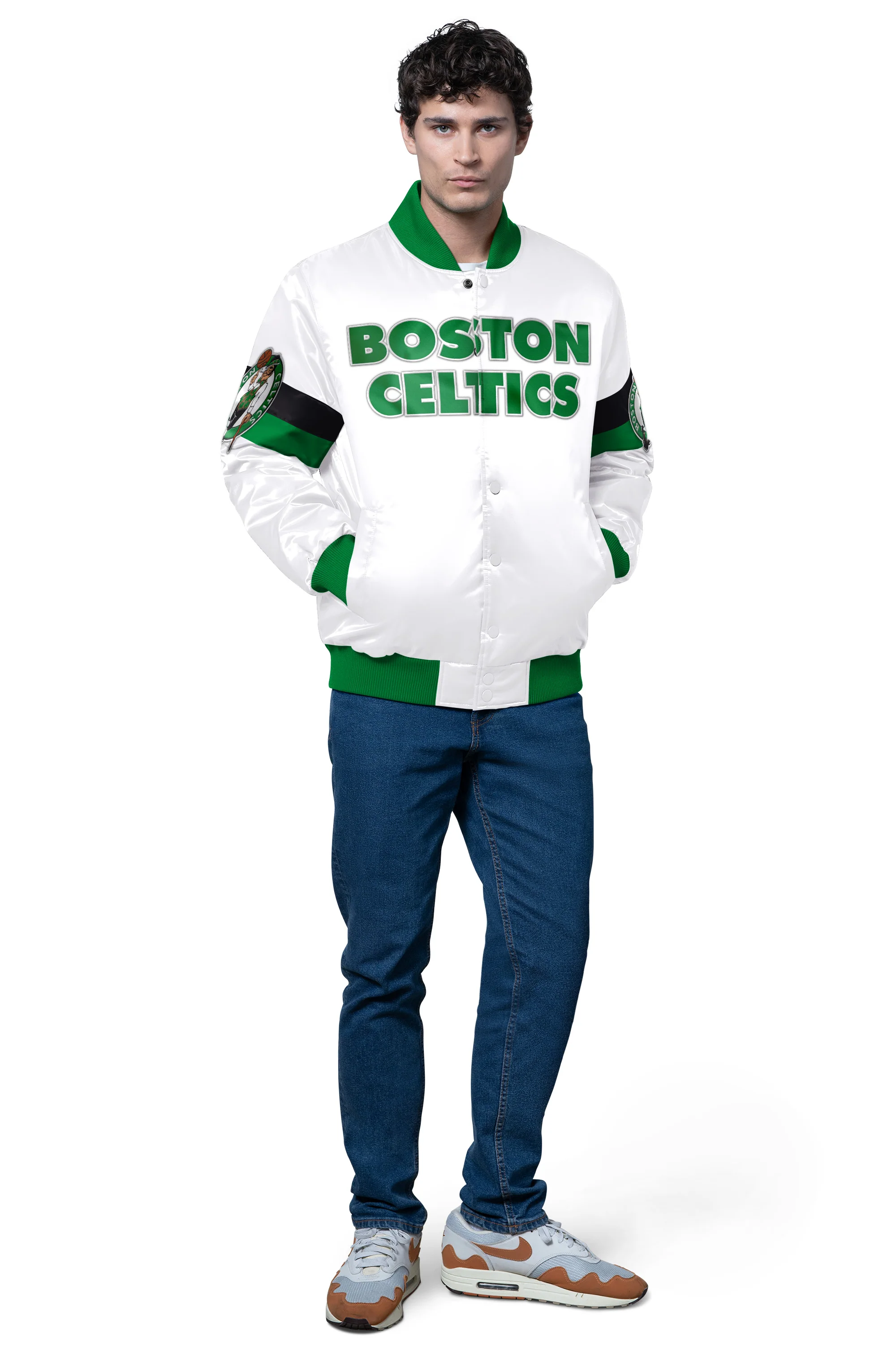 MENS BOSTON CELTICS TRIPLE OPTION SATIN VARSITY JACKET - Image 3
