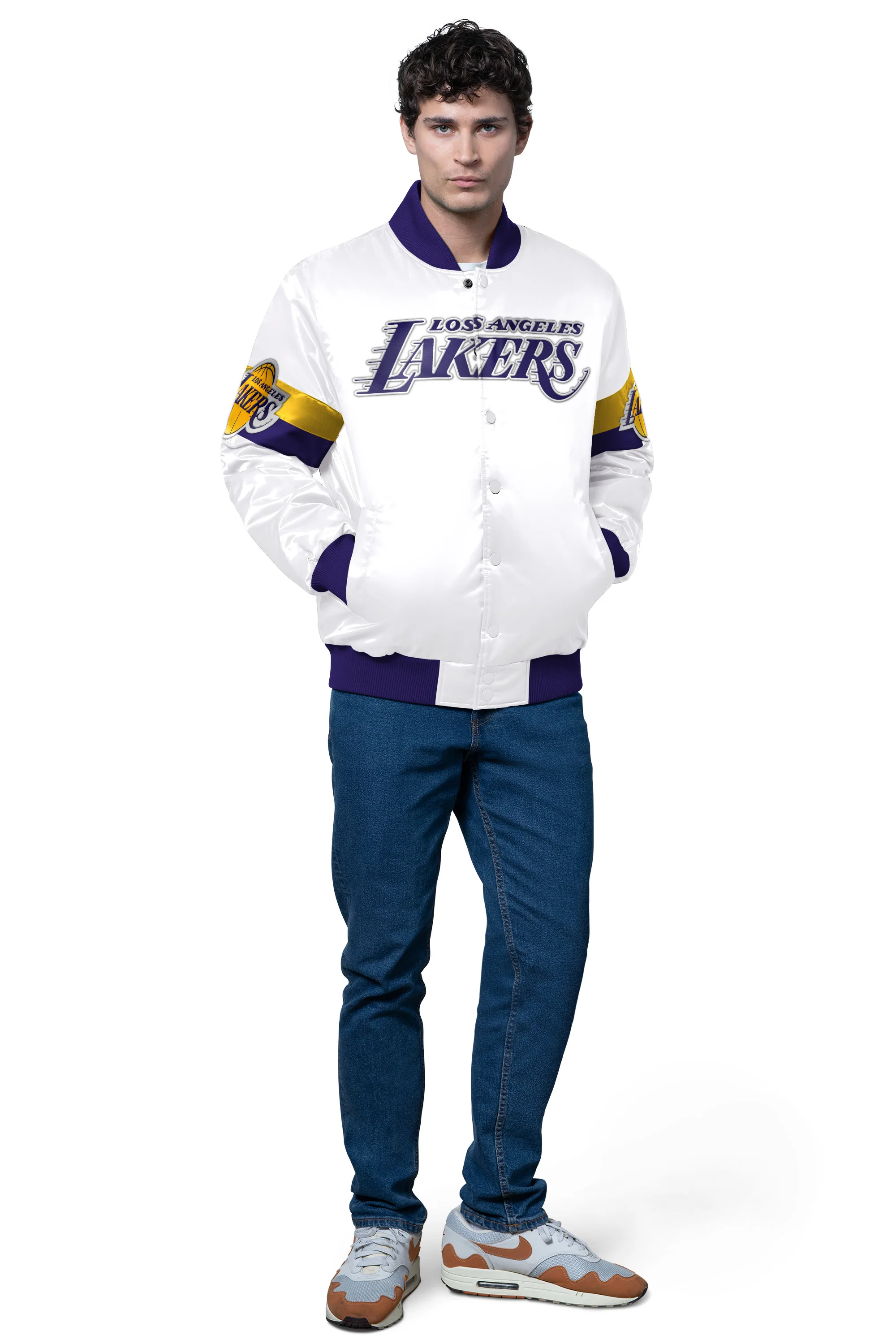 MENS LA LAKERS TRIPLE OPTION SATIN VARSITY JACKET - Image 3