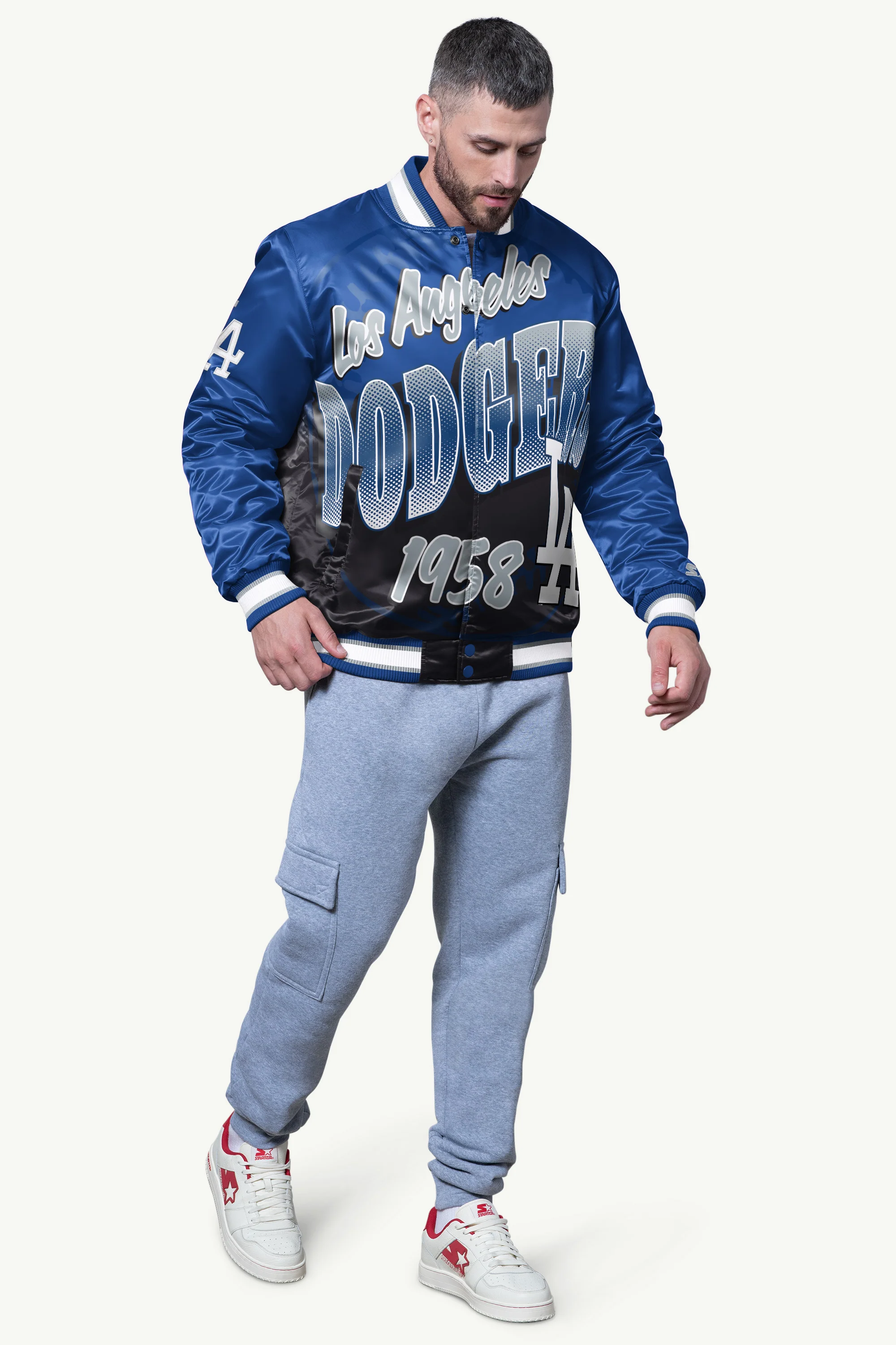 MENS LOS ANGELES DODGERS PASS RUSH SATIN VARSITY JACKET - Image 3