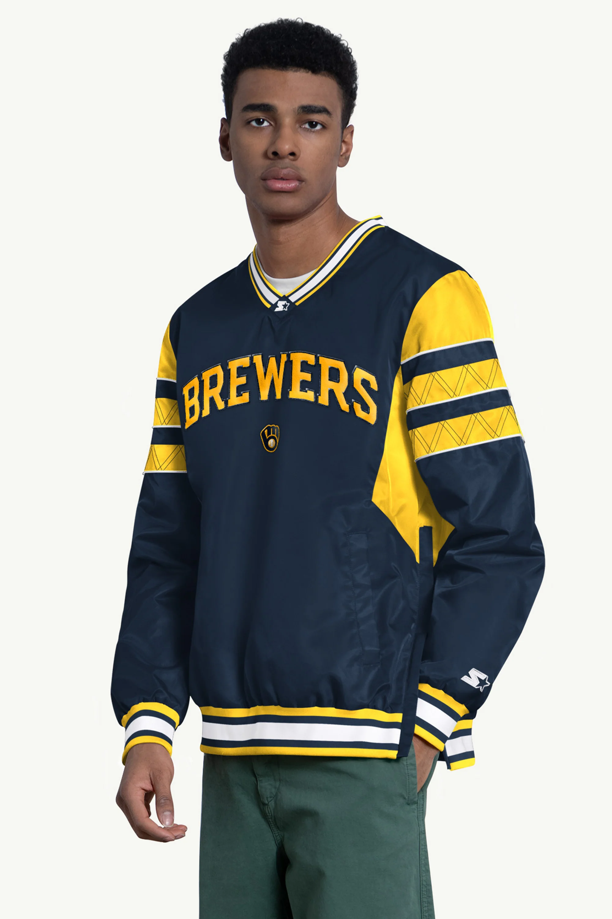 MENS MILWAUKEE BREWERS ENFORCER V-NECK PULLOVER JACKET