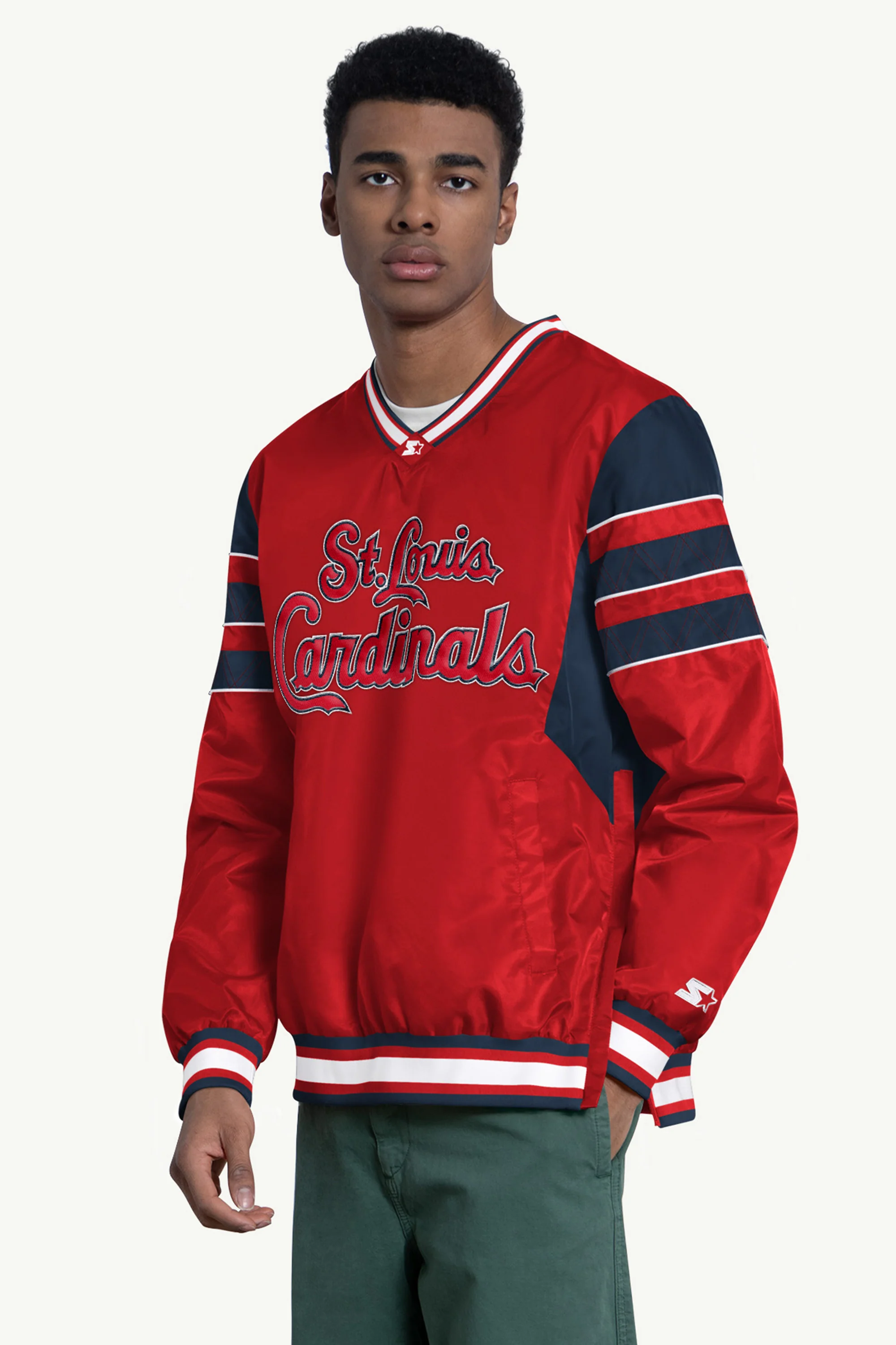 MENS ST LOUIS CARDINALS ENFORCER V-NECK PULLOVER JACKET