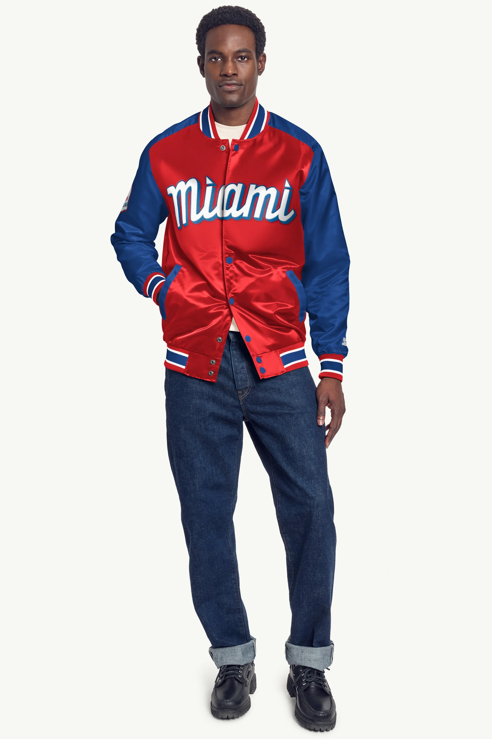 MENS MIAMI MARLINS SATIN VARSITY JACKET - Image 3
