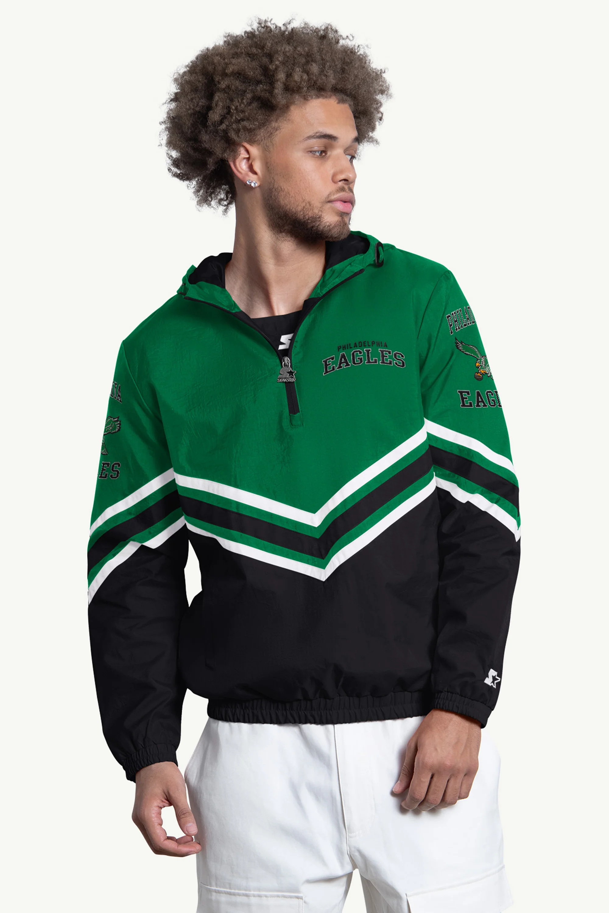 MENS PHILADELPHIA EAGLES FAIR PLAY HALF ZIP HOODED PULLOVER