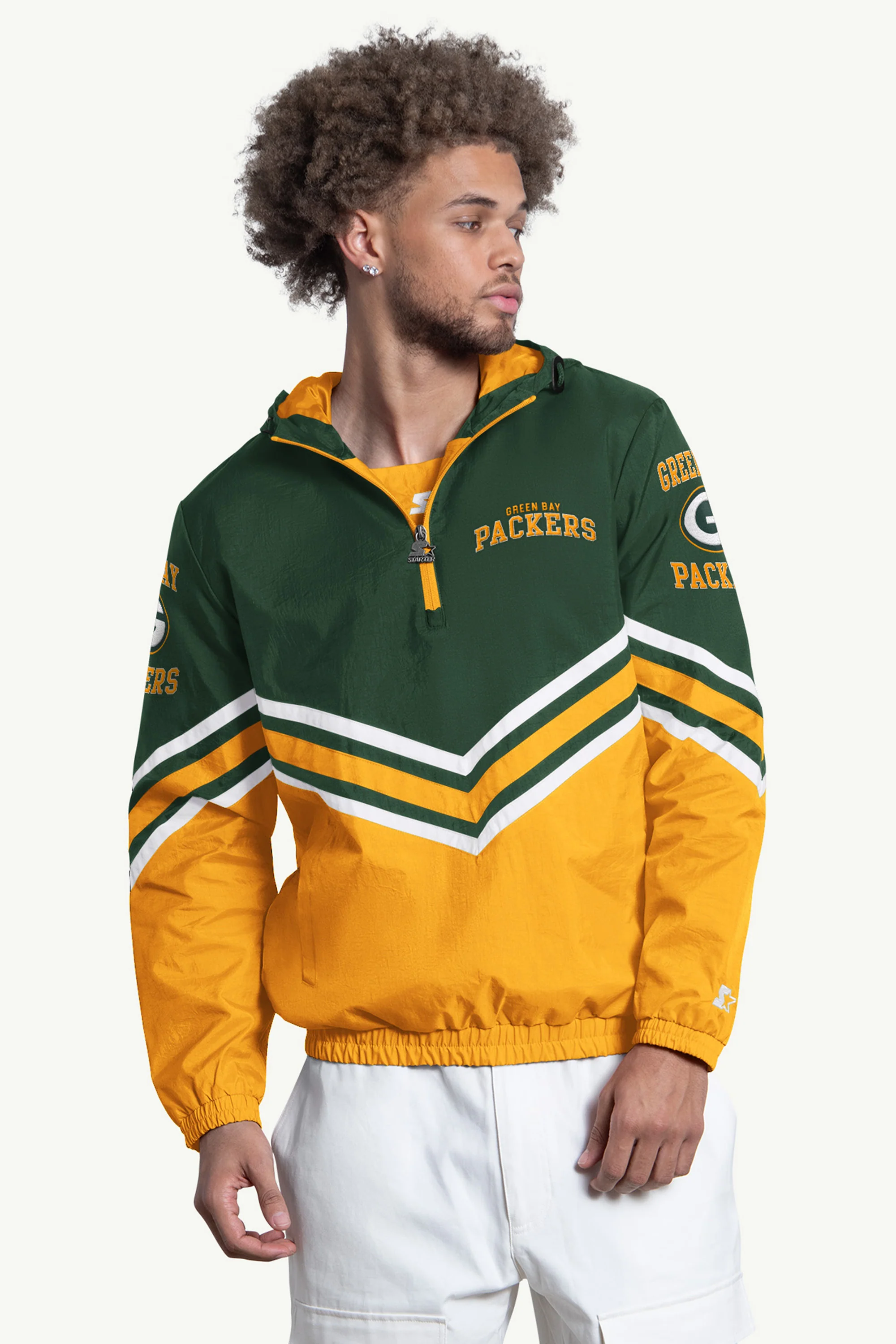 MENS GREENBAY PACKERS  FAIR PLAY HALF ZIP HOODED PULLOVER