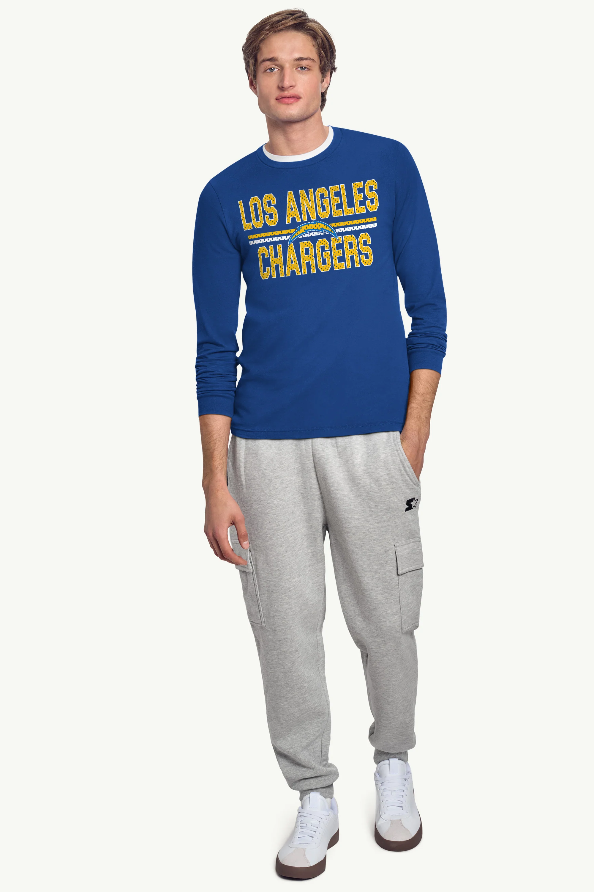 MENS LOS ANGELES CHARGERS MESH LOOK LONG SLEEVE T SHIRT - Image 3