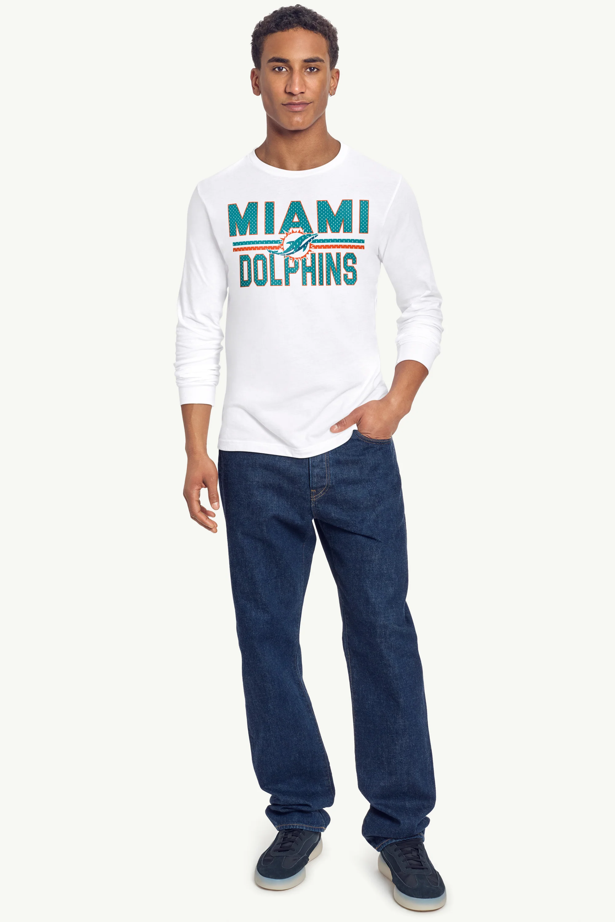 MENS MIAMI DOLPHINS MESH LOOK LONG SLEEVE T SHIRT - Image 3