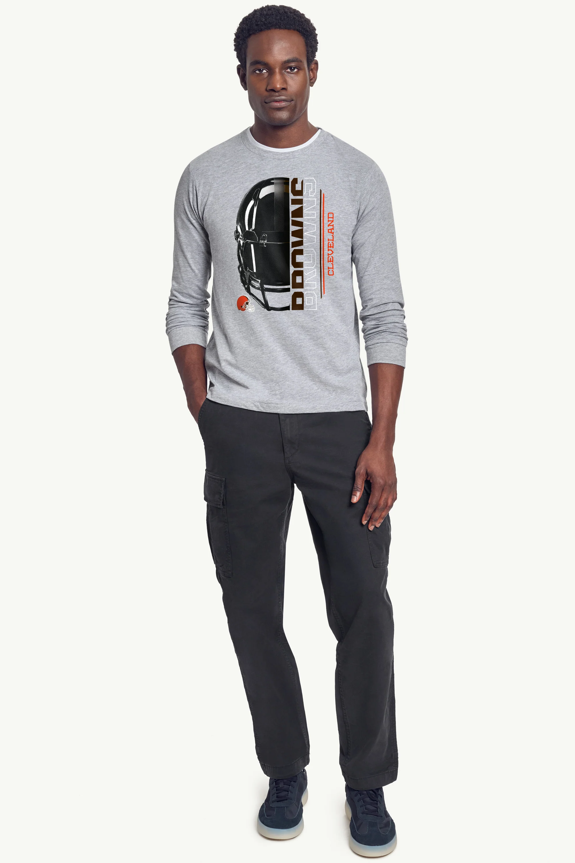 MENS CLEVELAND BROWNS HALF HELMET LONG SLEEVE T SHIRT - Image 3