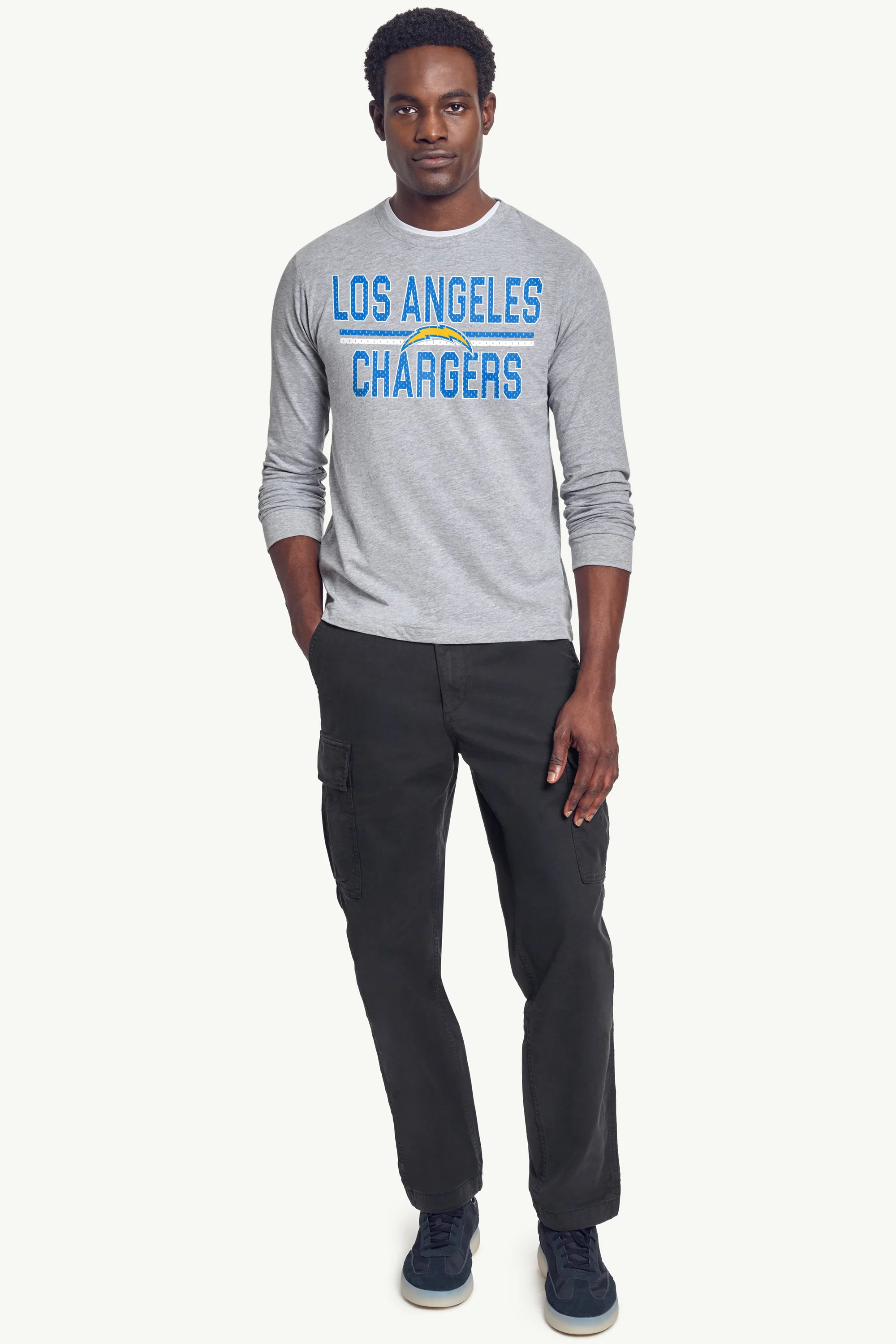 MENS LOS ANGELES CHARGERS MESH LOOK LONG SLEEVE T SHIRT - Image 3