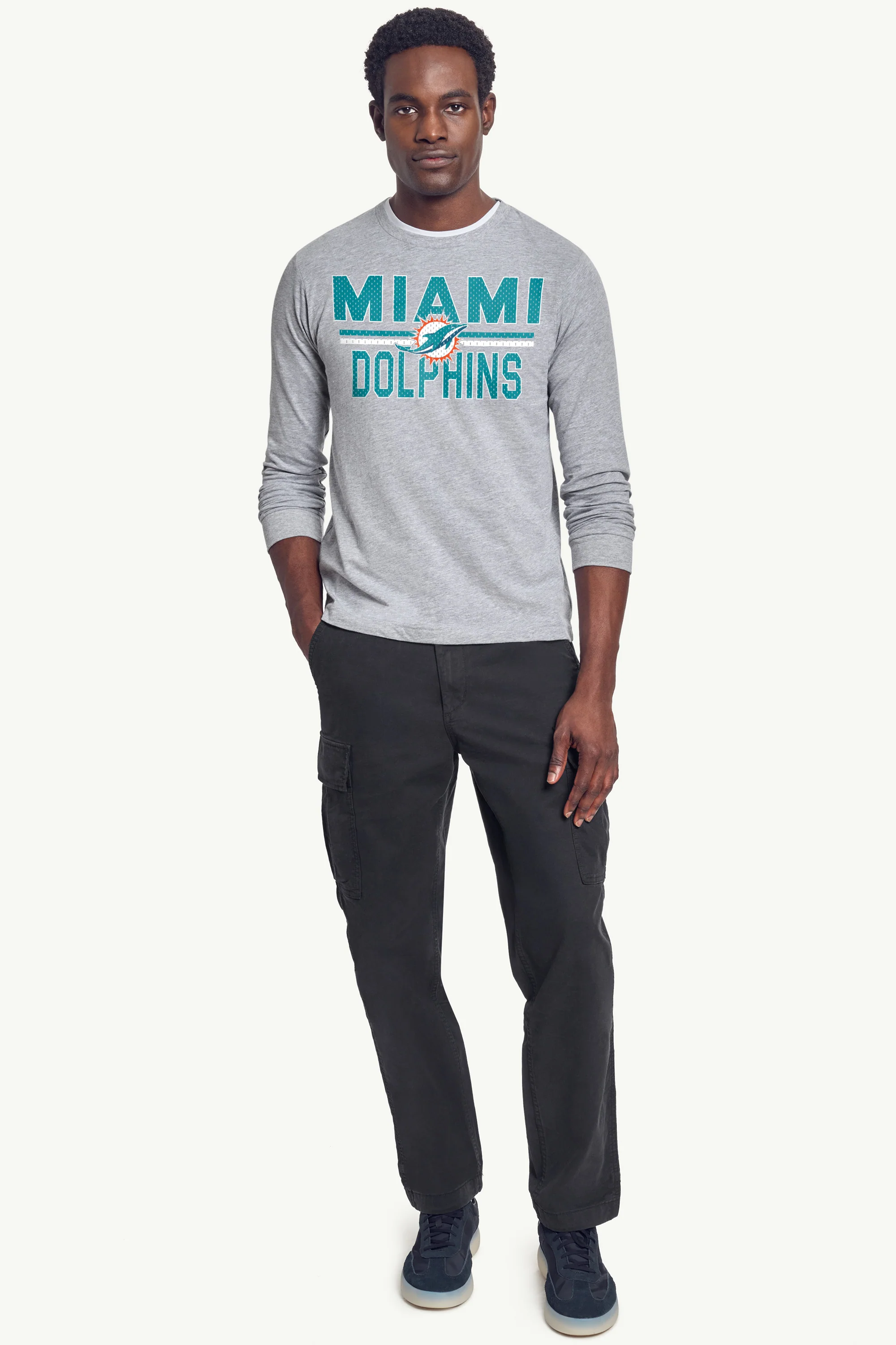 MENS MIAMI DOLPHINS MESH LOOK LONG SLEEVE T SHIRT - Image 3