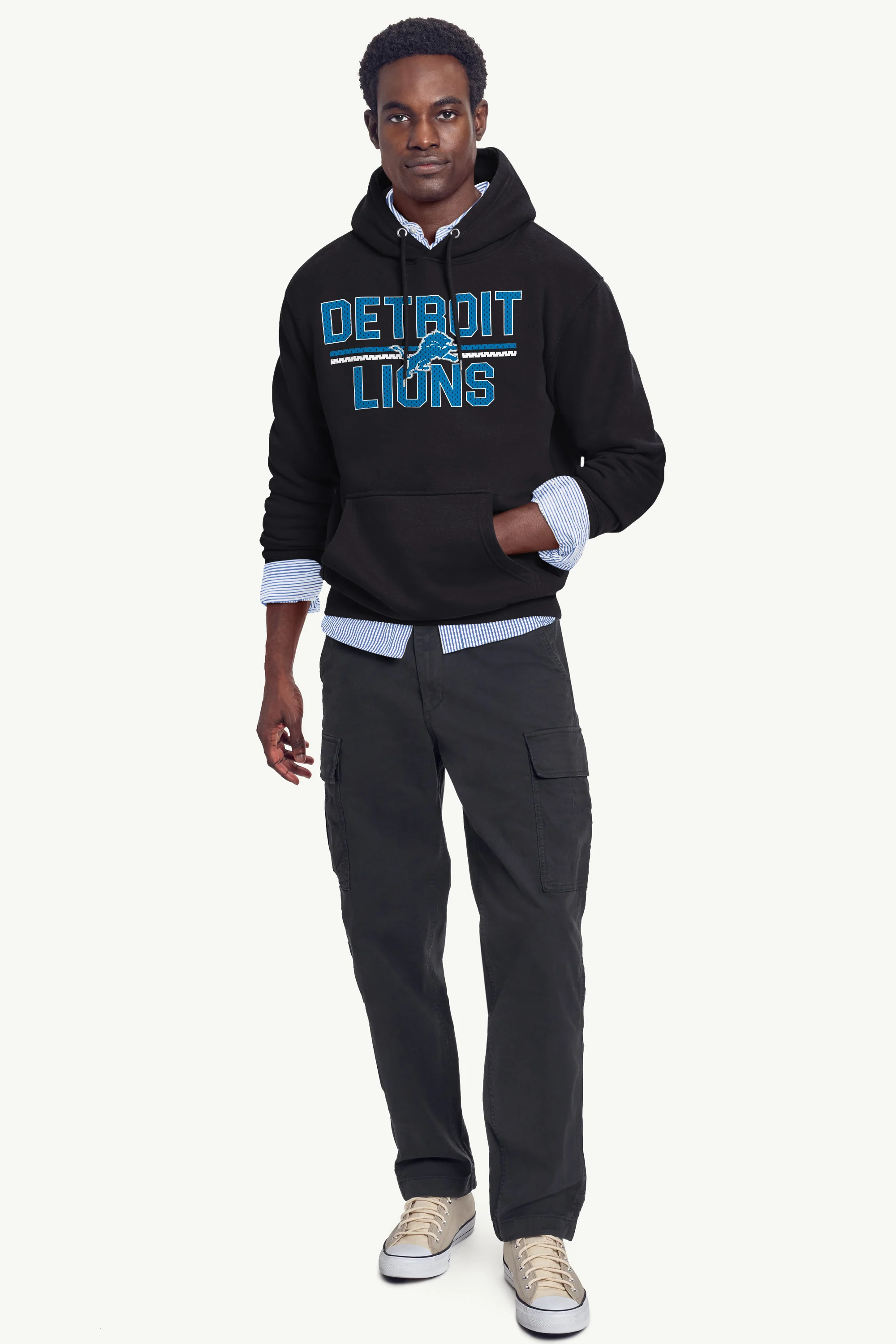 MENS DETROIT LIONS MESH LOOK HOODIE - Image 2
