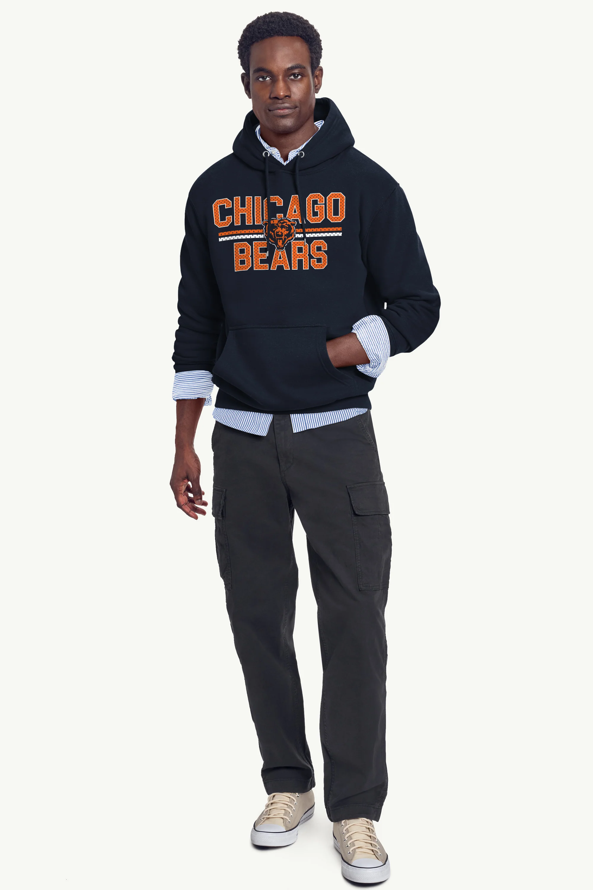 MENS CHICAGO BEARS MESH LOOK HOODIE - Image 3