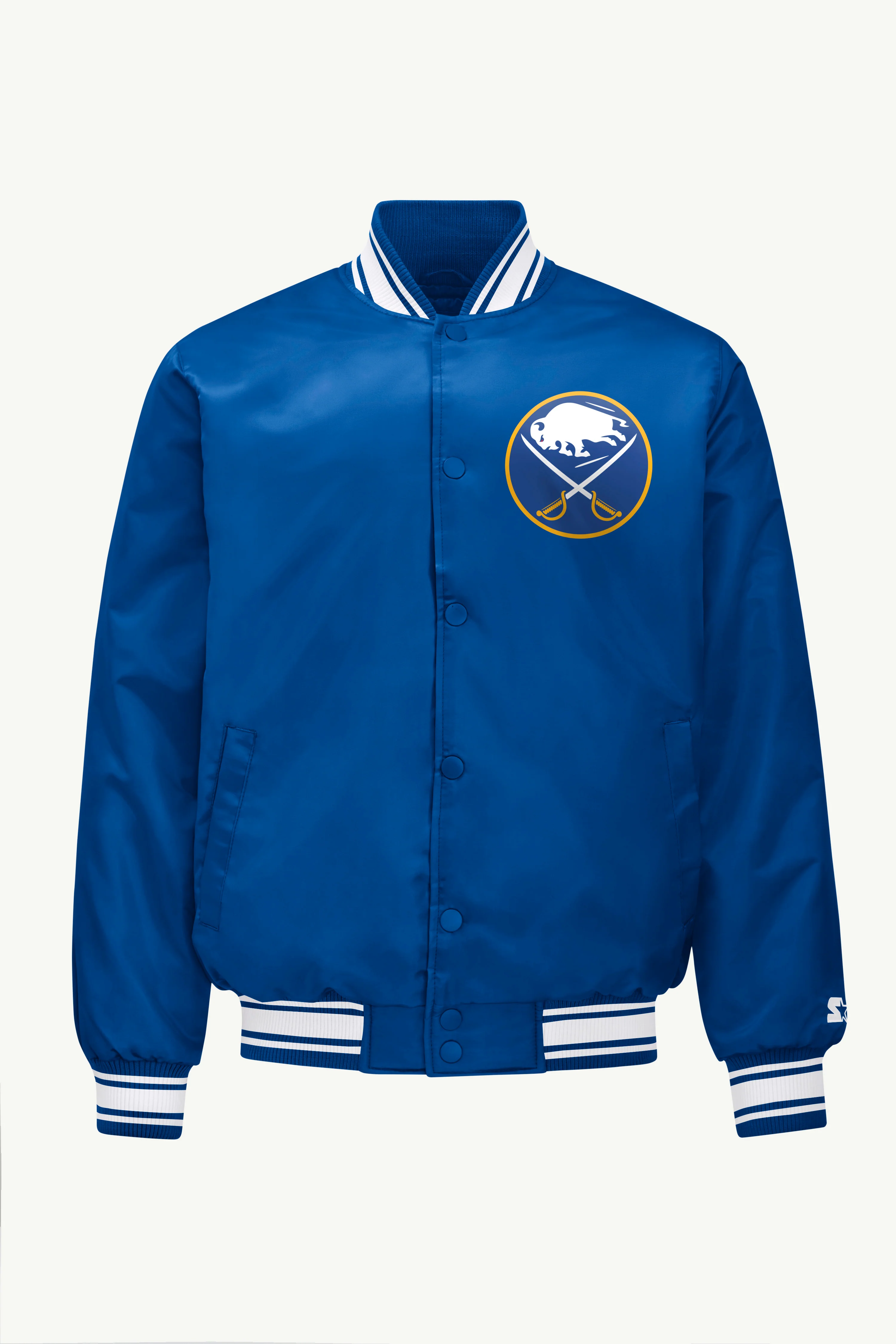 MENS BUFFALO SABRES PRINTED GRAPHIC TRIANGLE SATIN VARSITY JACKET