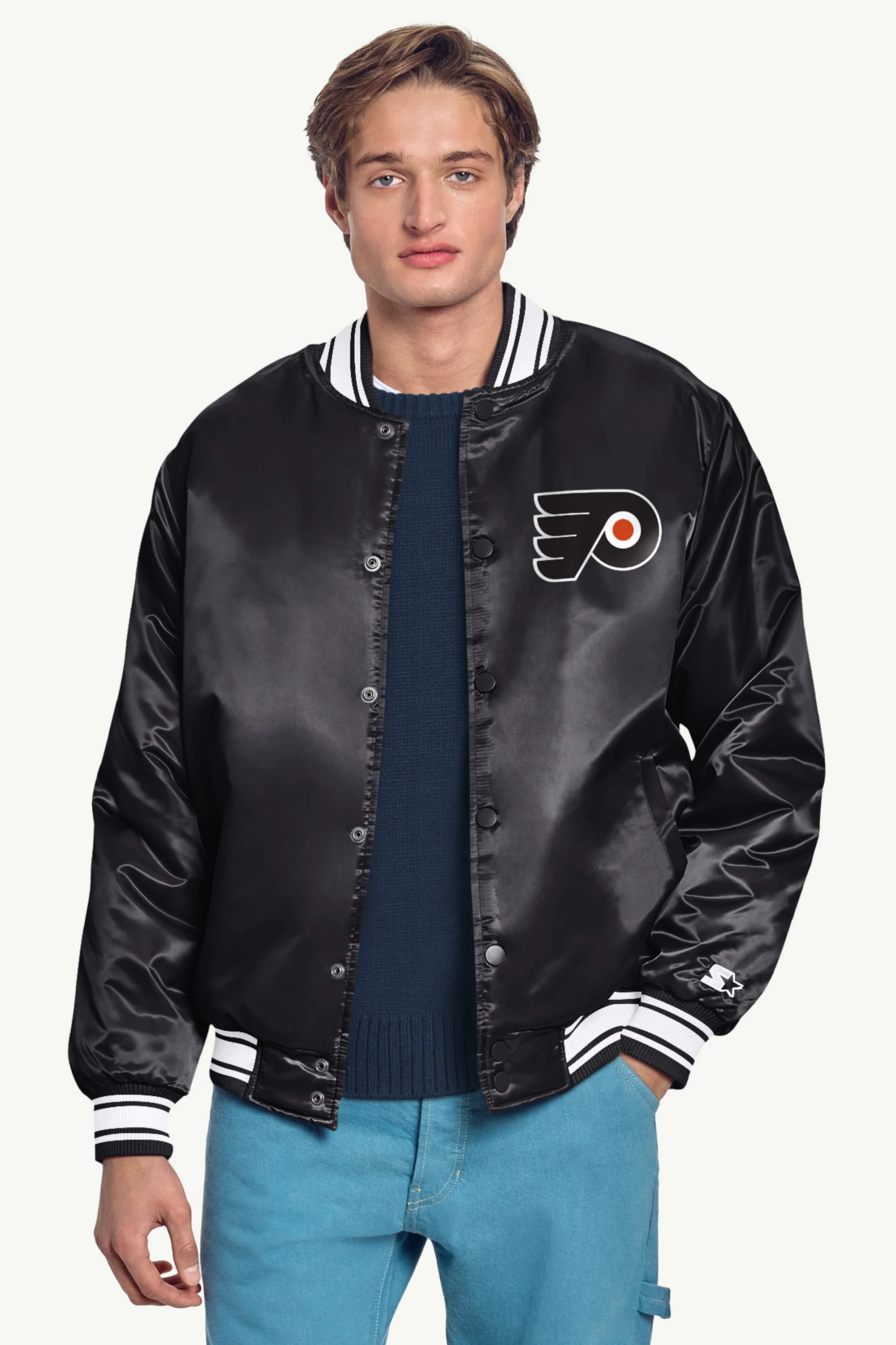 MENS PHILADELPHIA FLYERS TRIANGLE SATIN VARSITY JACKET - Image 3