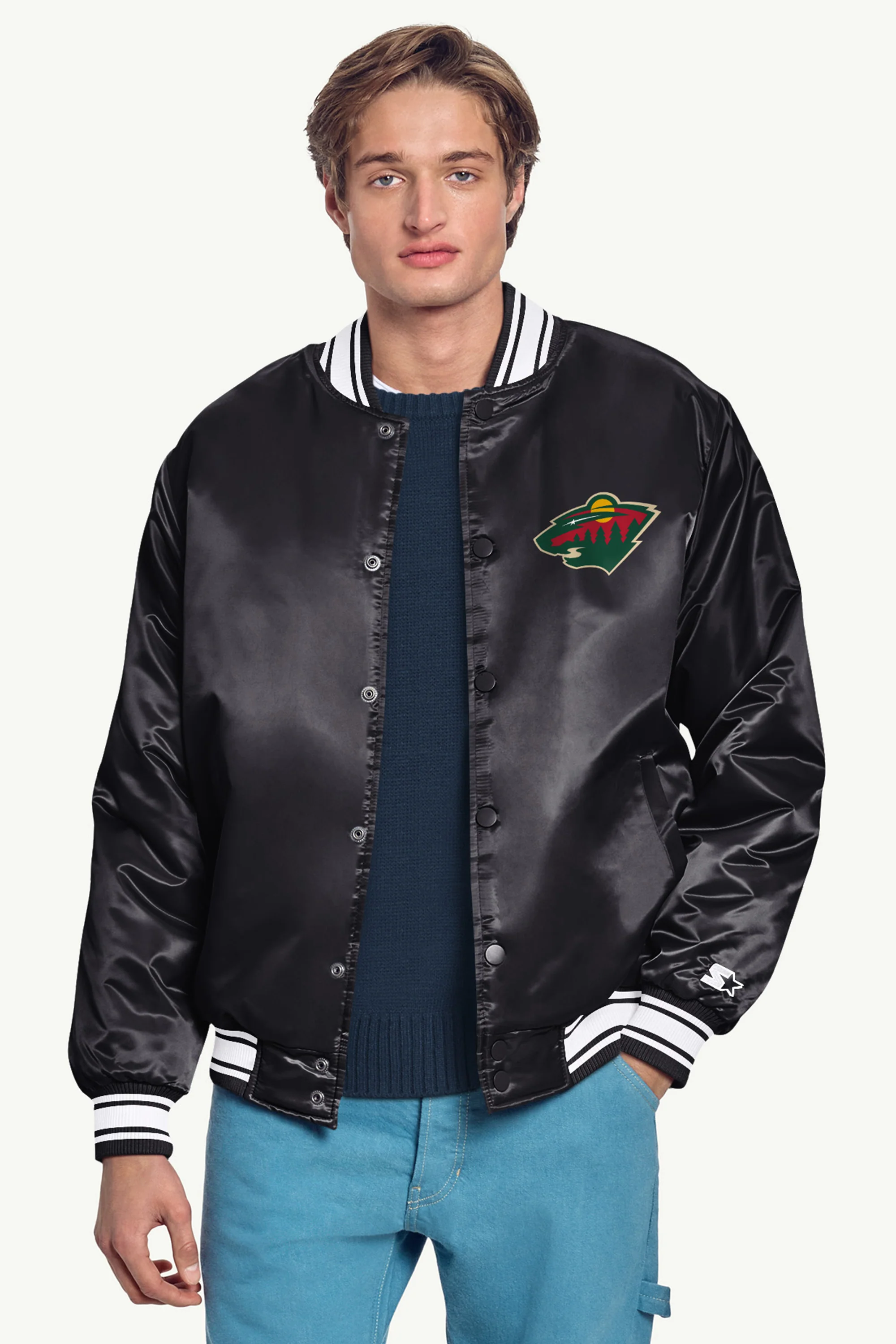 MENS MINNESOTA WILD TRIANGLE SATIN VARSITY JACKET - Image 3