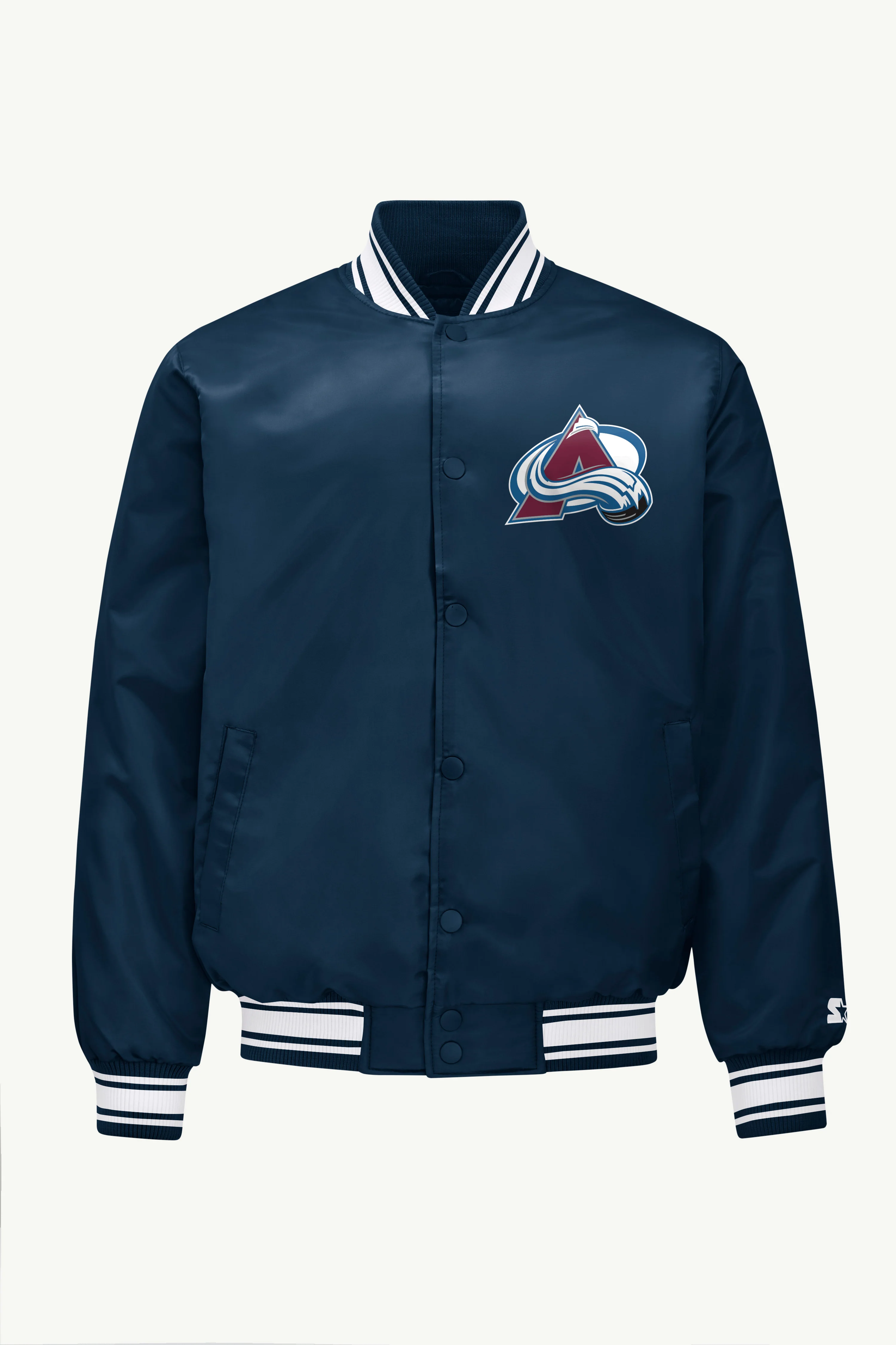 MENS COLORADO AVALANCHE TRIANGLE SATIN VARSITY JACKET