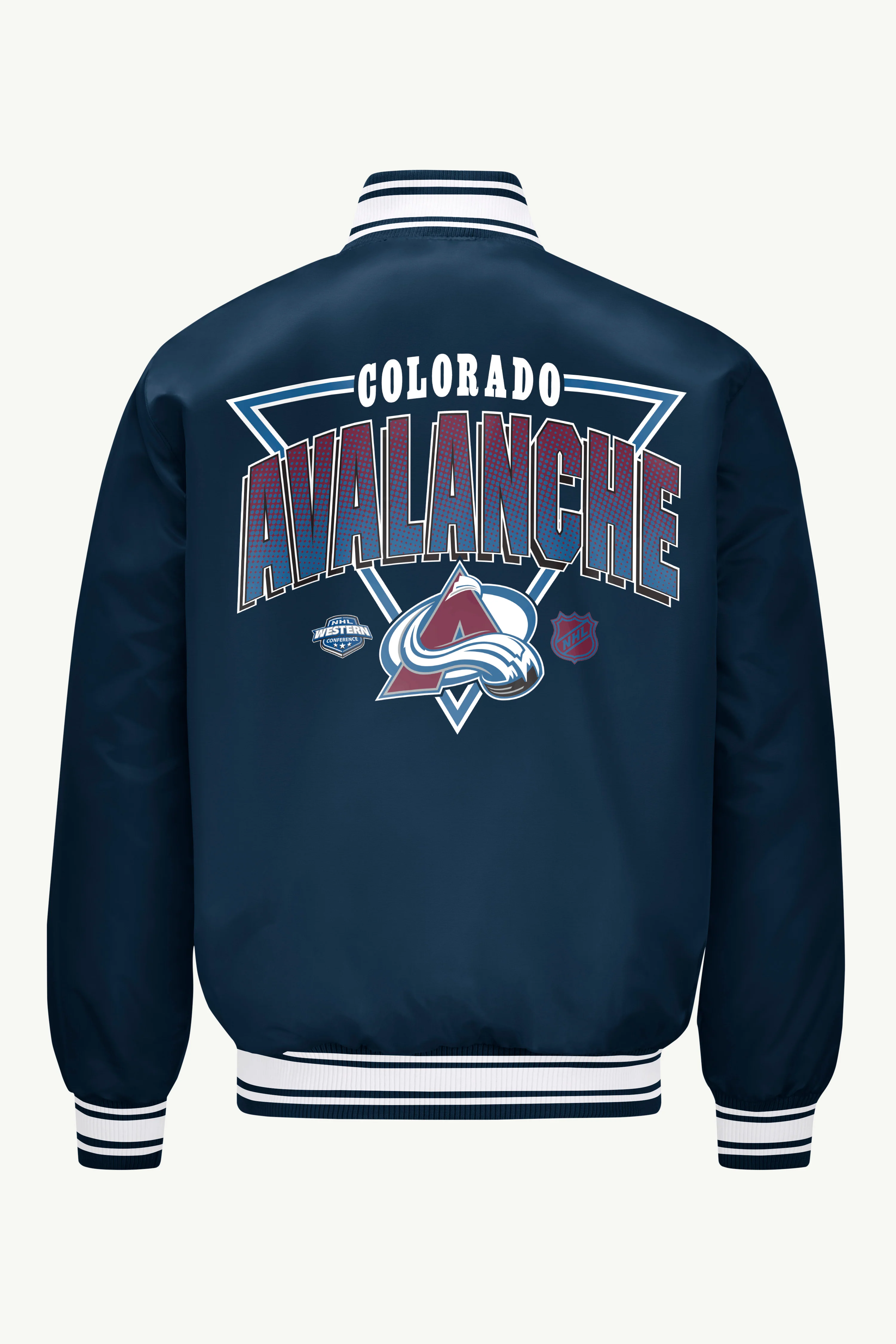 MENS COLORADO AVALANCHE TRIANGLE SATIN VARSITY JACKET - Image 2