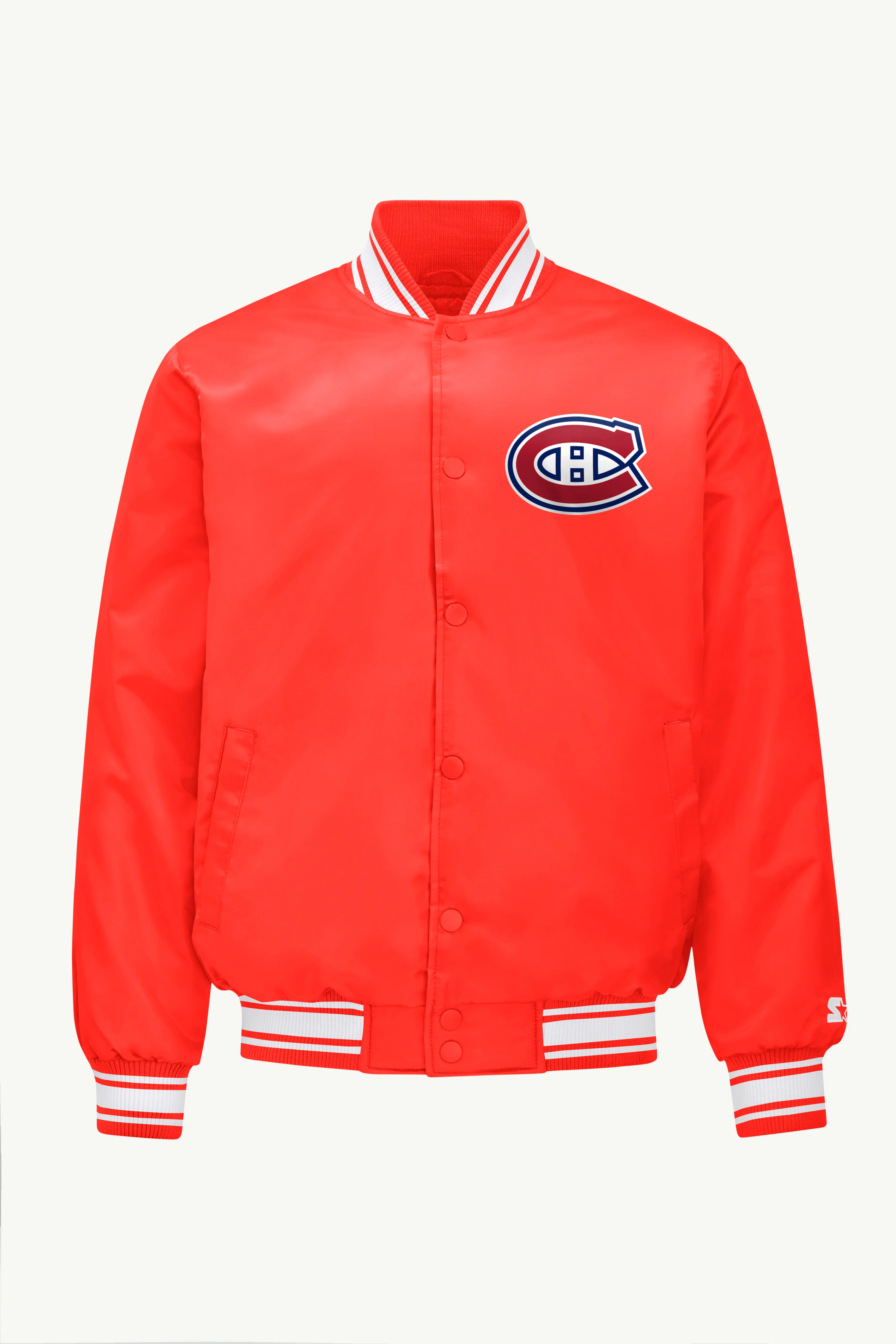 MENS MONTREAL CANADIENS PRINTED GRAPHIC TRIANGLE SATIN VARSITY JACKET