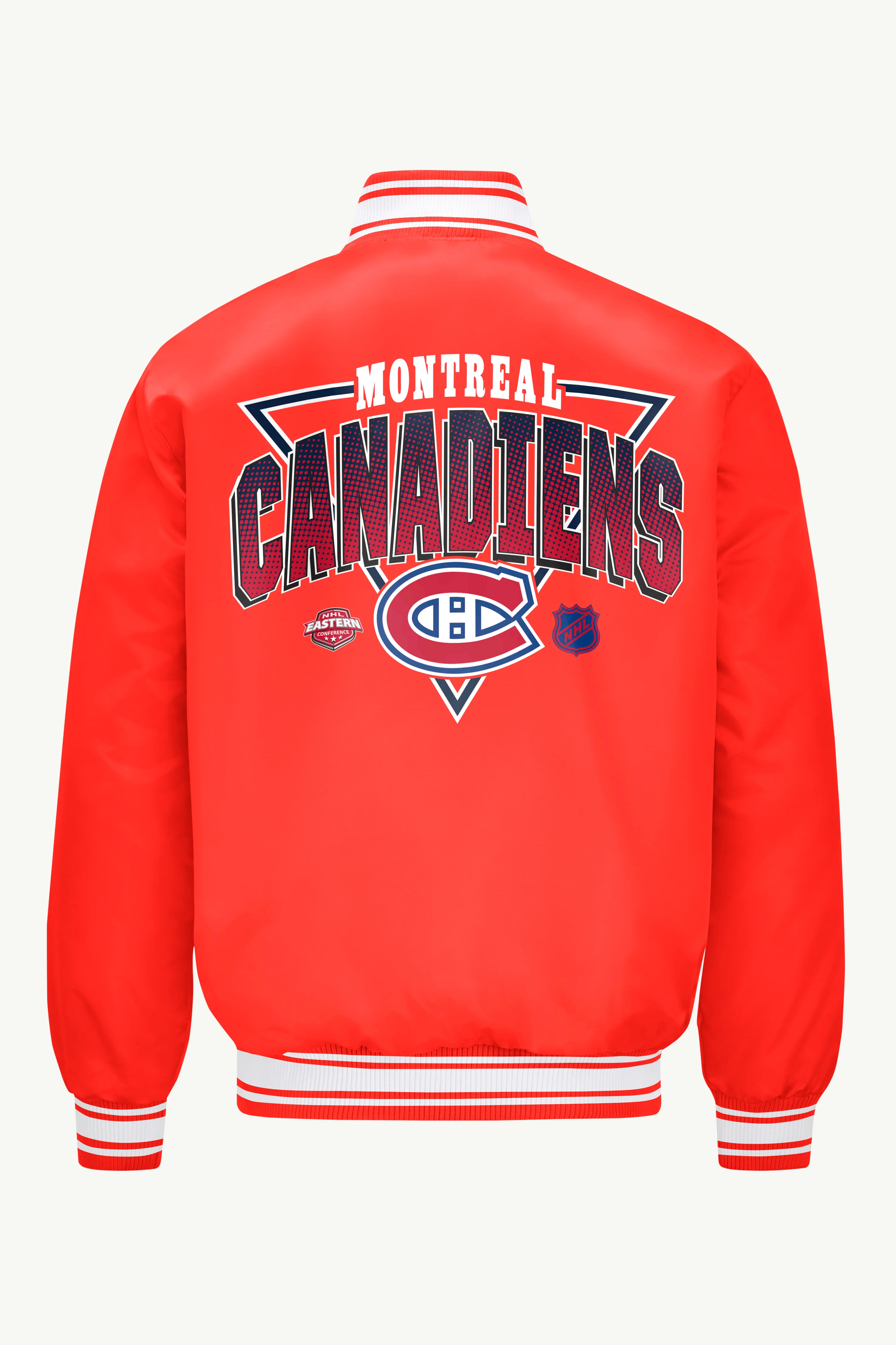 MENS MONTREAL CANADIENS PRINTED GRAPHIC TRIANGLE SATIN VARSITY JACKET - Image 2