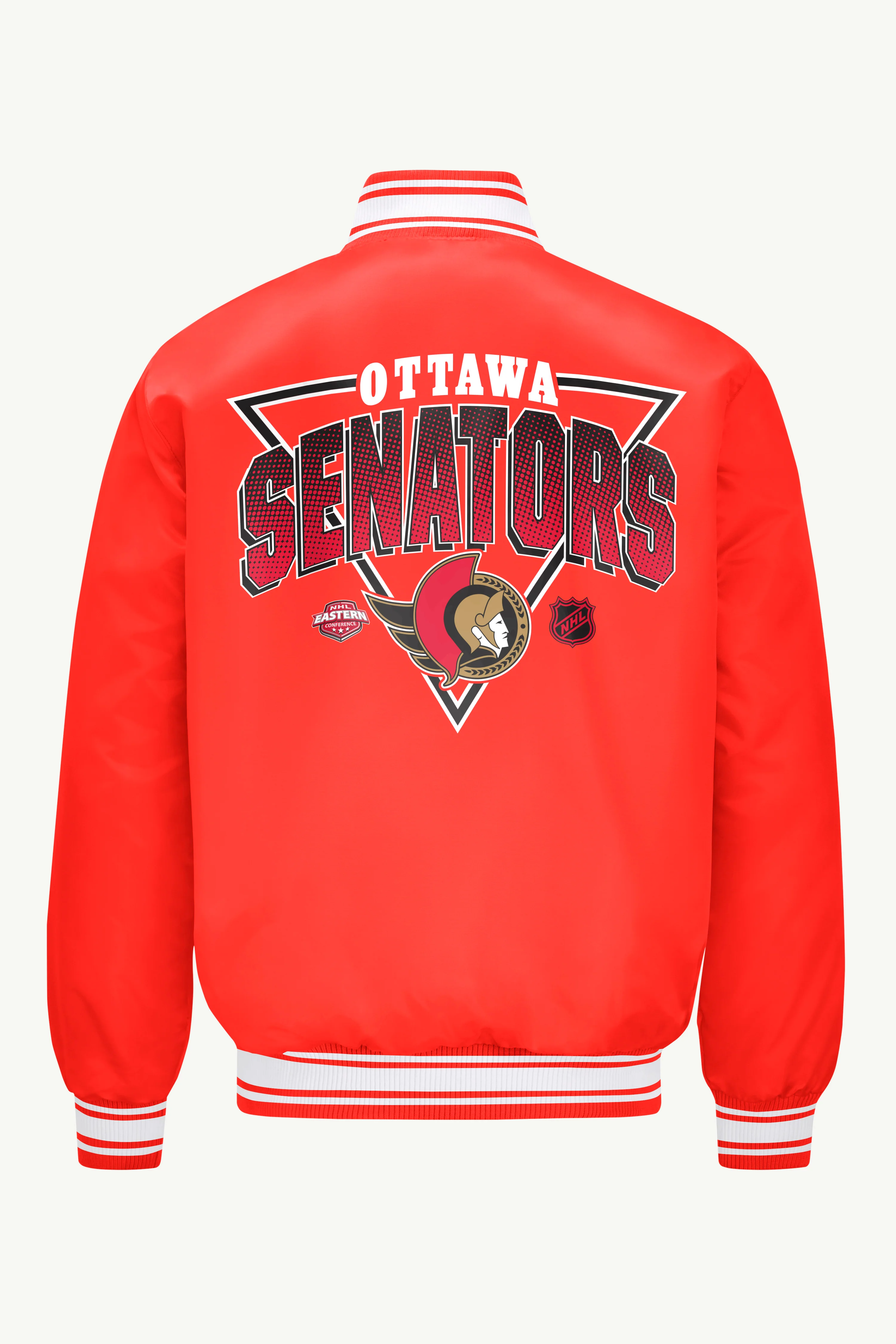MENS OTTAWA SENATORS PRINTED GRAPHIC TRIANGLE SATIN VARSITY JACKET - Image 2