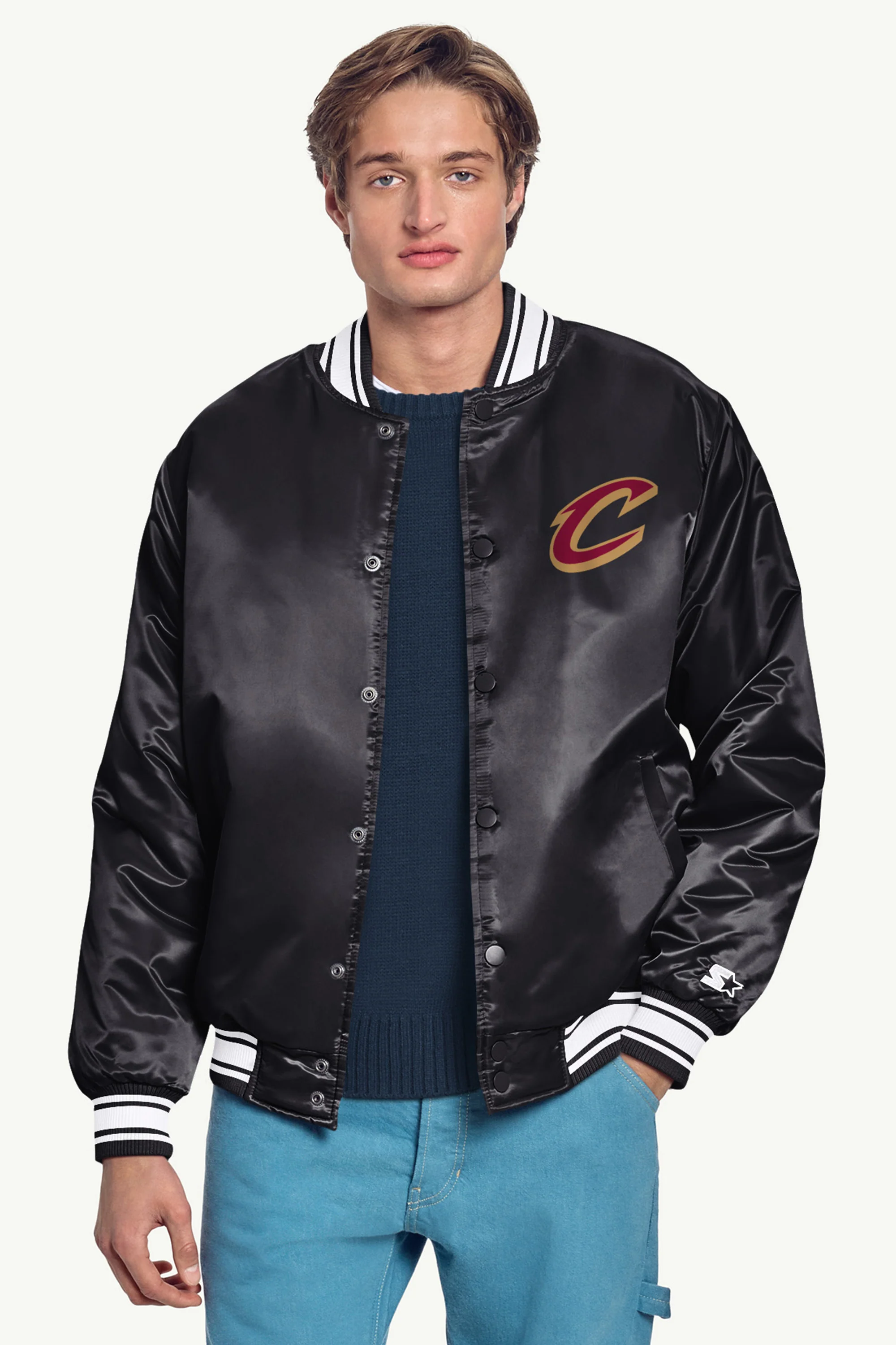 MENS CLEVELAND CAVALIERS MESH LOOK SATIN VARSITY JACKET - Image 3