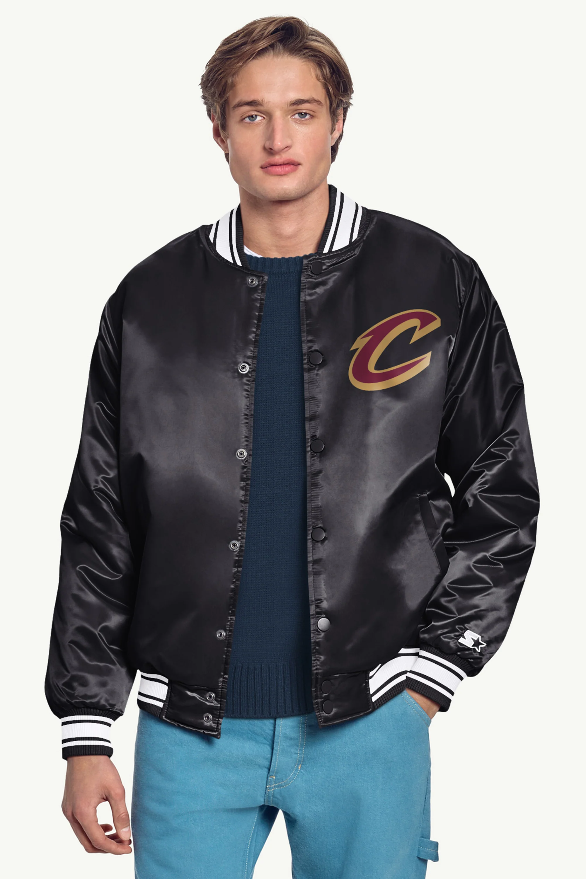 MENS CLEVELAND CAVALIERS TRIANGLE SATIN VARSITY JACKET - Image 3