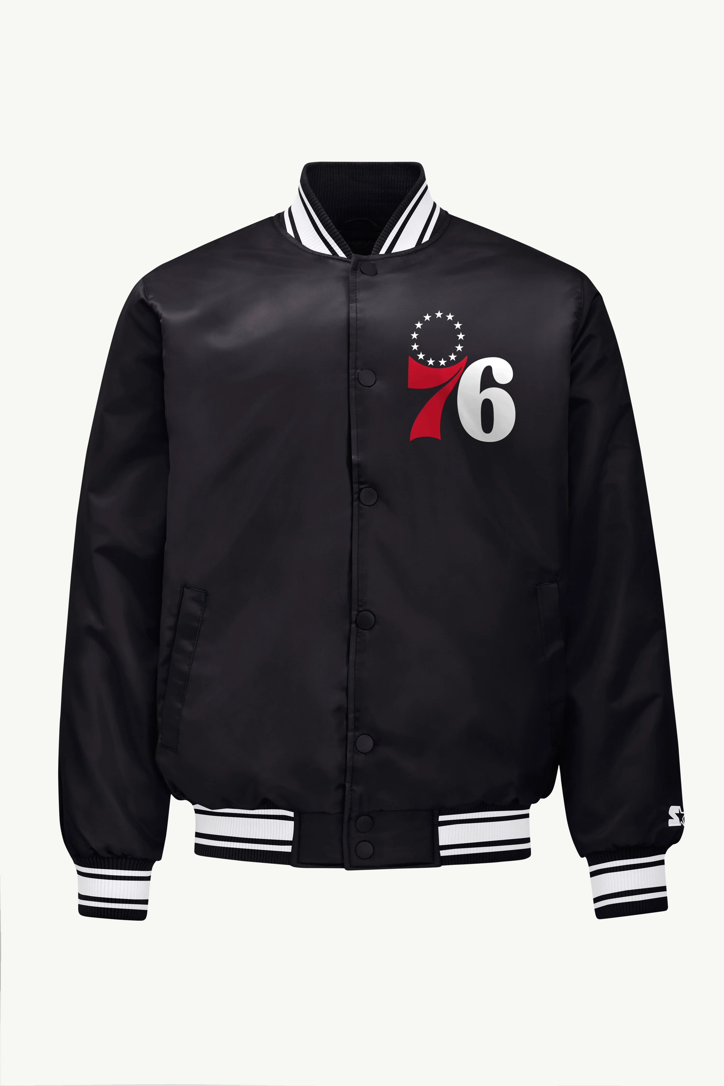 MENS PHILADELPHIA 76ERS TRIANGLE SATIN VARSITY JACKET