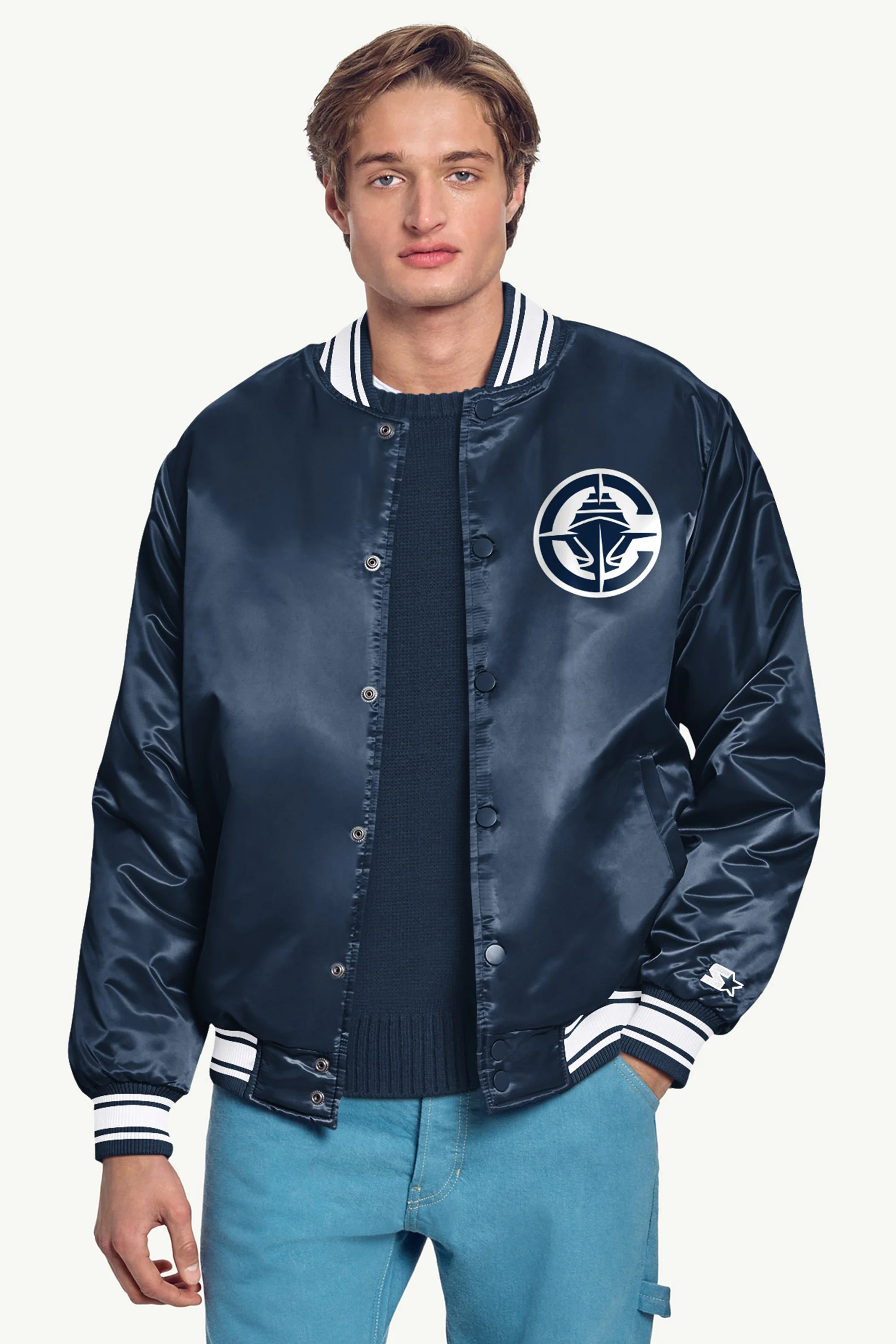 MENS LOS ANGELES CLIPPERS PRINTED GRAPHIC SATIN VARSITY JACKET - Image 3
