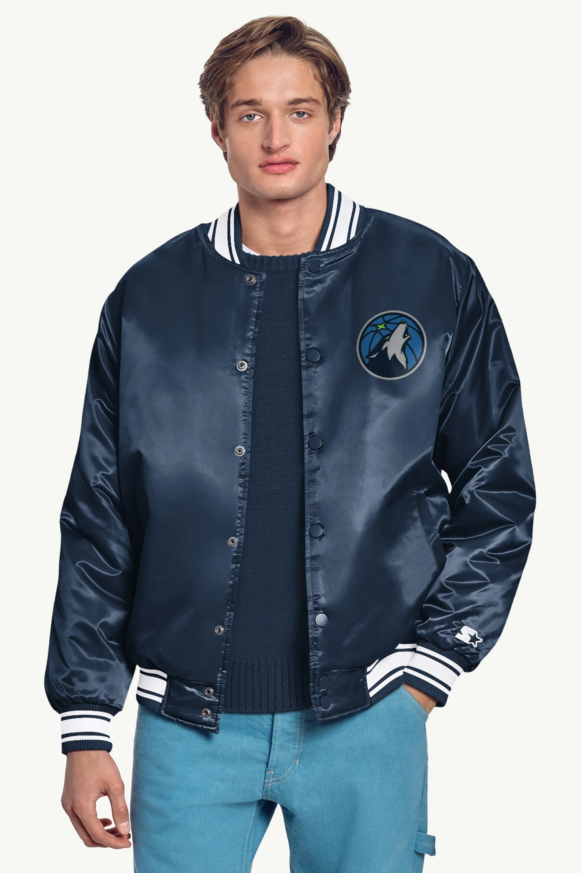 MENS MINNESOTA TIMBERWOLVES MESH LOOK SATIN VARSITY JACKET - Image 3