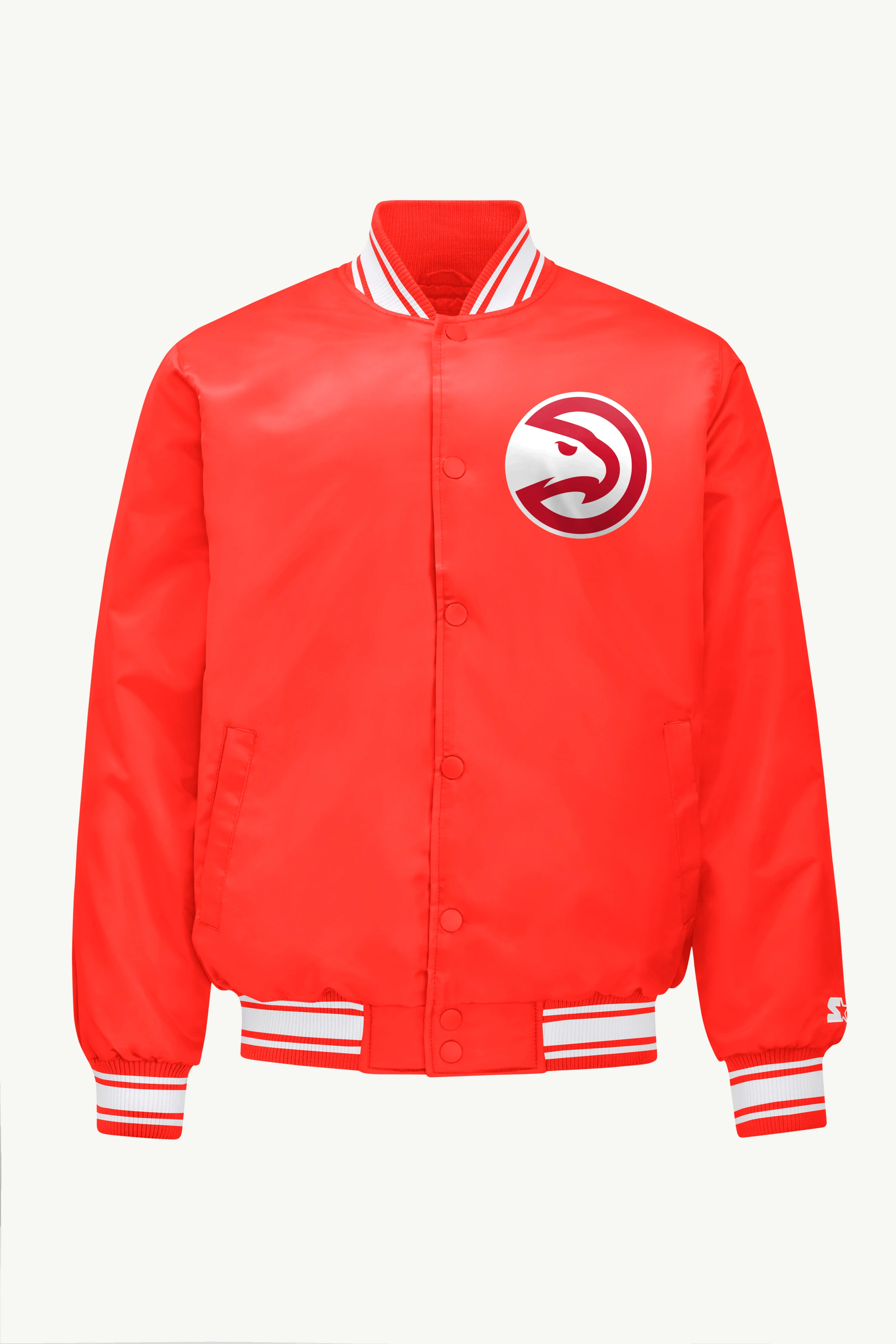 MENS ATLANTA HAWKS PRINTED GRAPHIC SATIN VARSITY JACKET