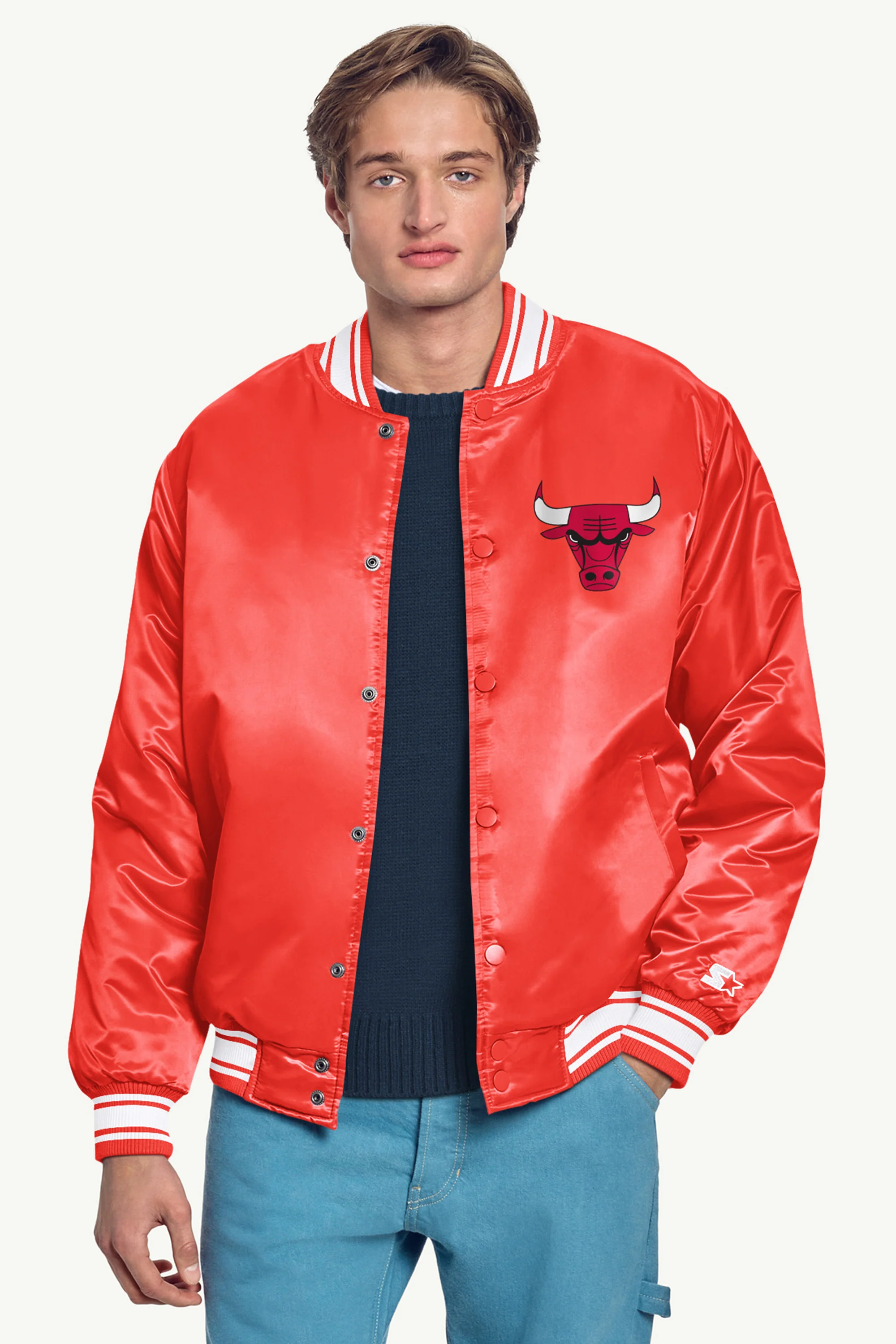 MENS CHICAGO BULLS PRINTED GRAPHIC SATIN VARSITY JACKET - Image 3