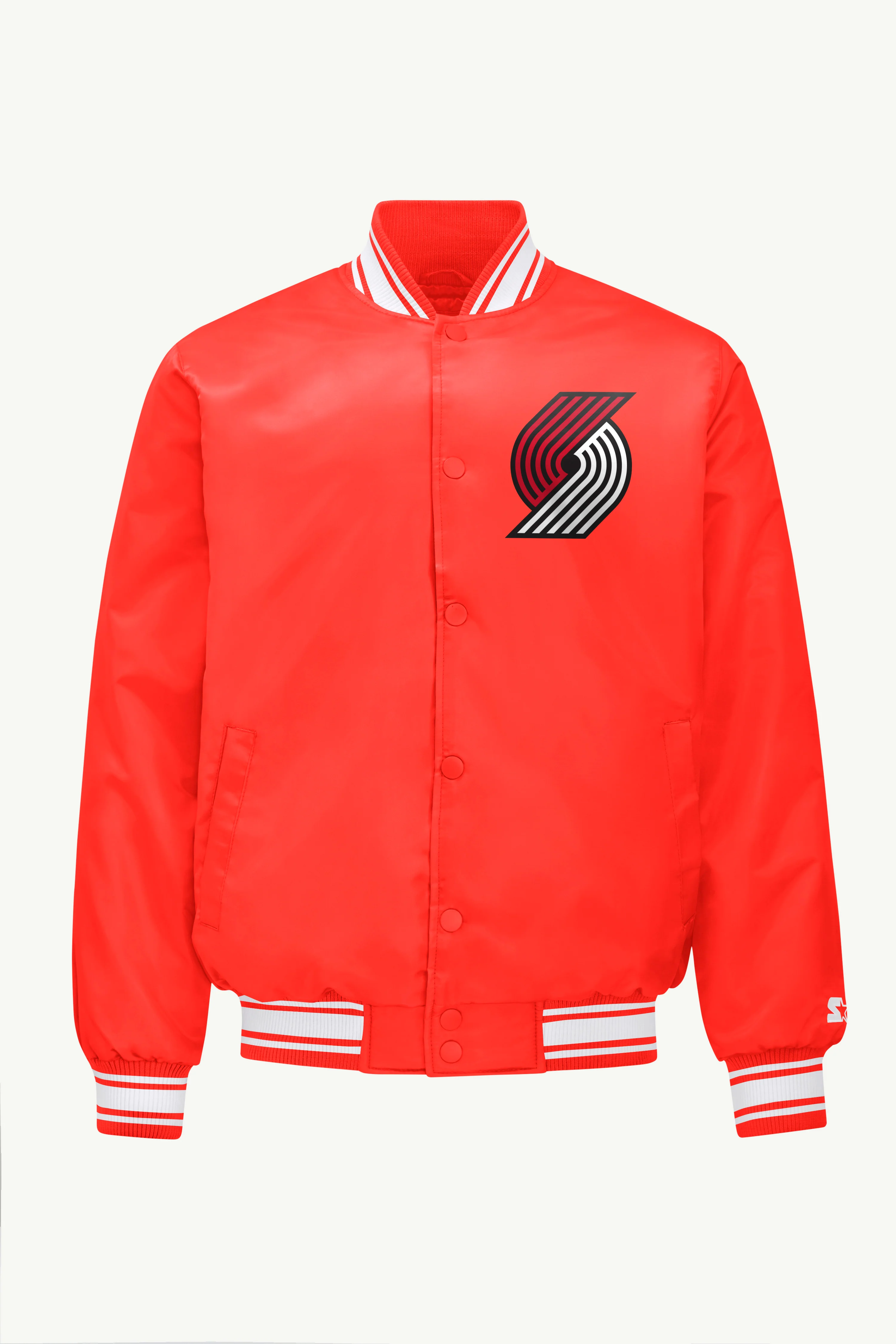 MENS PORTLAND TRAIL BLAZERS PRINTED GRAPHIC SATIN VARSITY JACKET