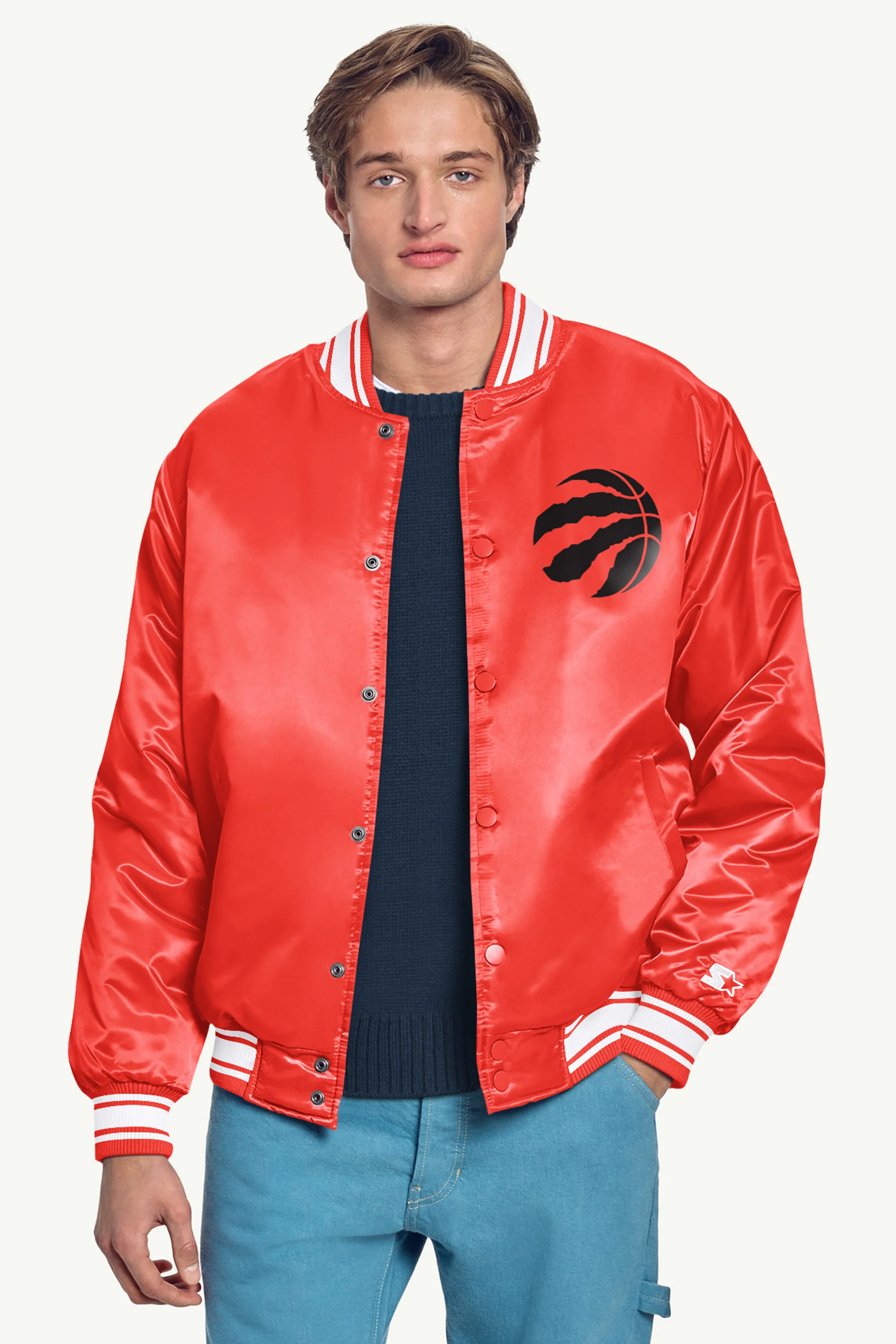 MENS TORONTO RAPTORS PRINTED GRAPHIC SATIN VARSITY JACKET - Image 3