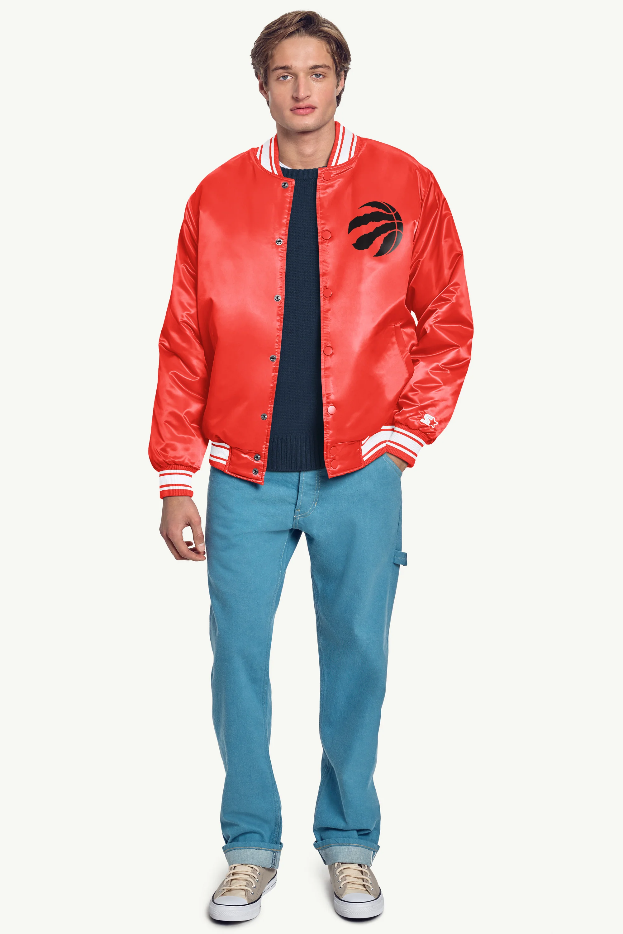 MENS TORONTO RAPTORS PRINTED GRAPHIC SATIN VARSITY JACKET - Image 4
