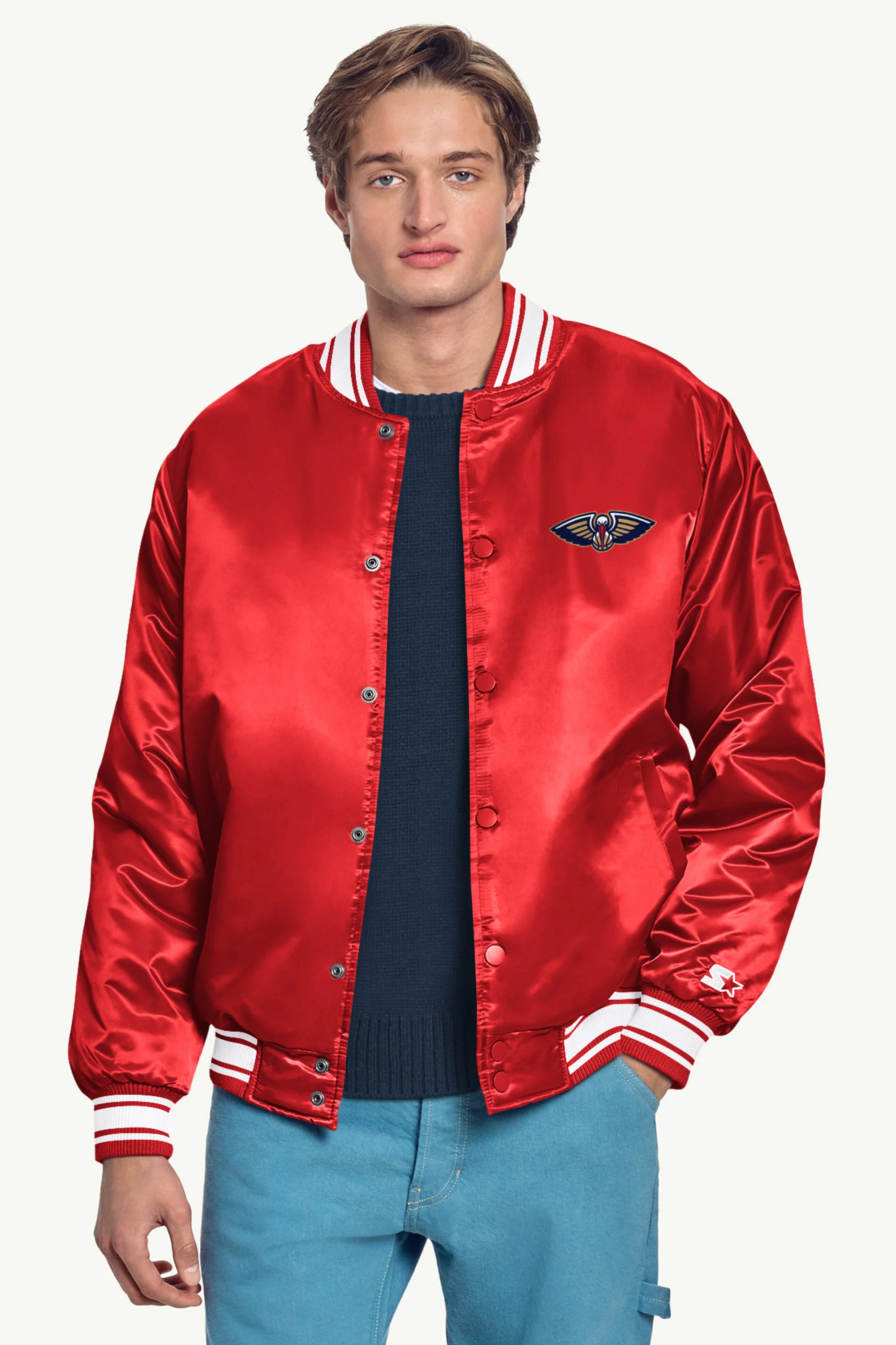 MENS NEW ORLEAN PELICANS MESH LOOK SATIN VARSITY JACKET - Image 3