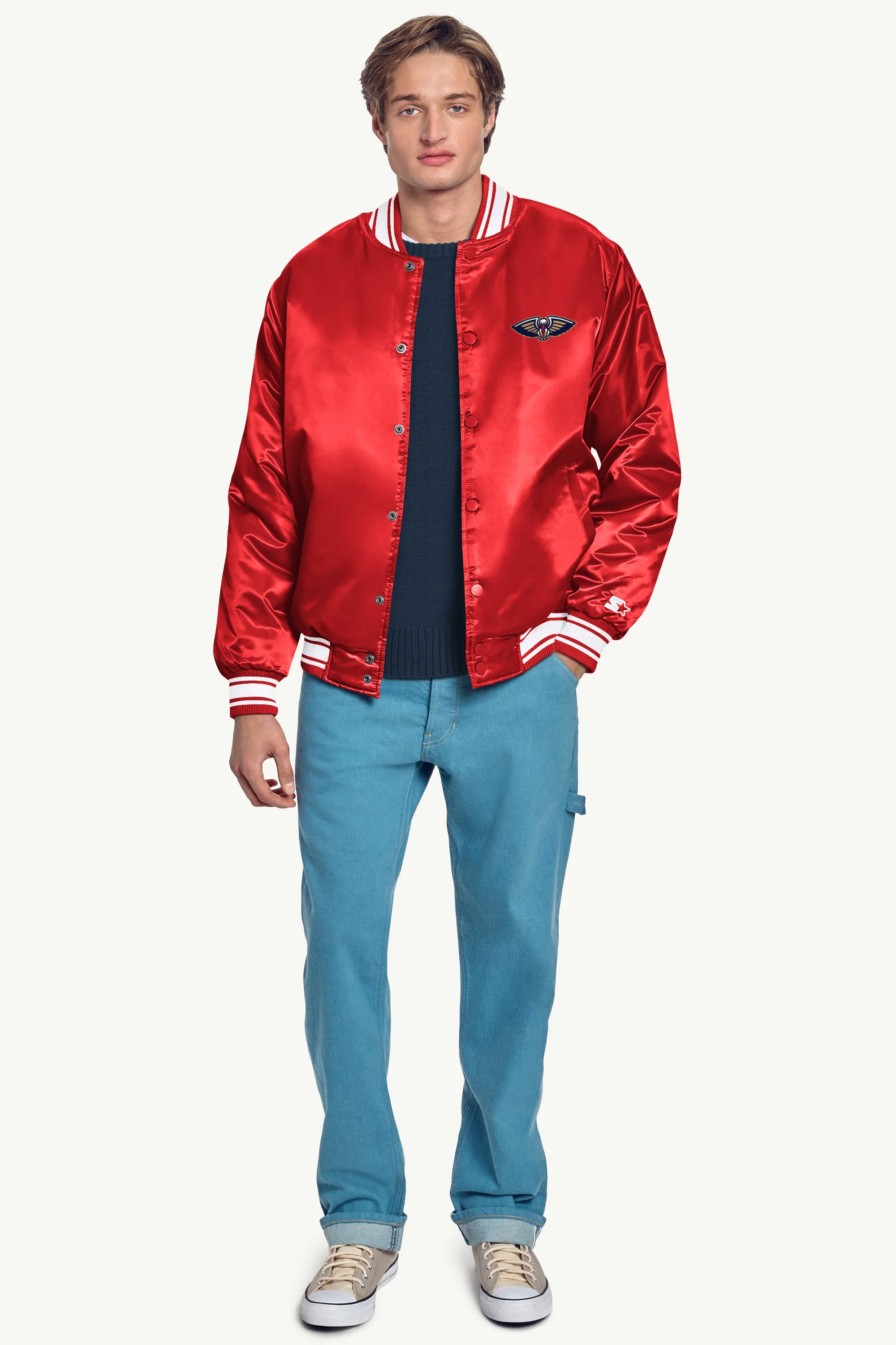MENS NEW ORLEAN PELICANS MESH LOOK SATIN VARSITY JACKET - Image 4