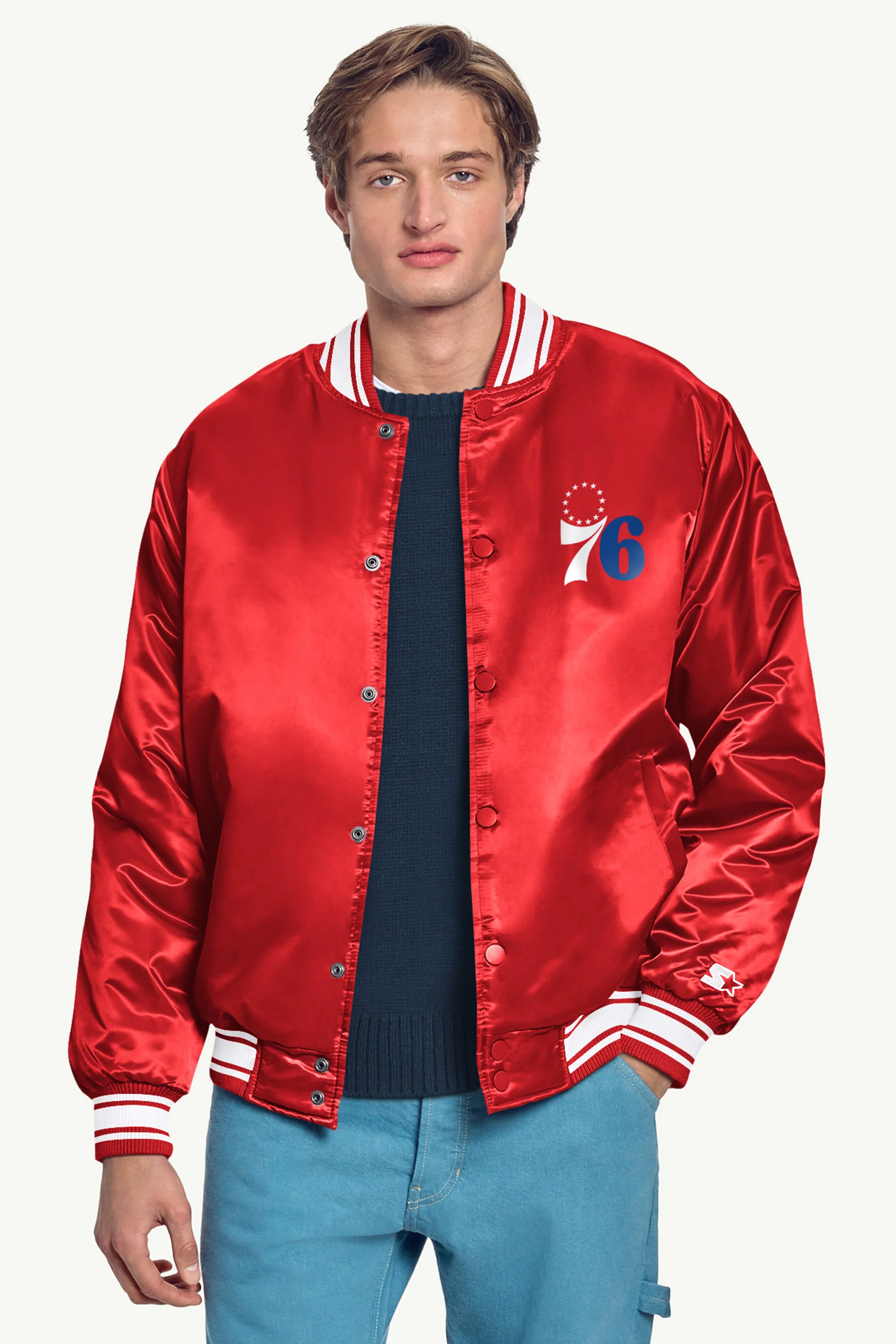 MENS PHILADEPHIA 76ERS MESH LOOK SATIN VARSITY JACKET - Image 3