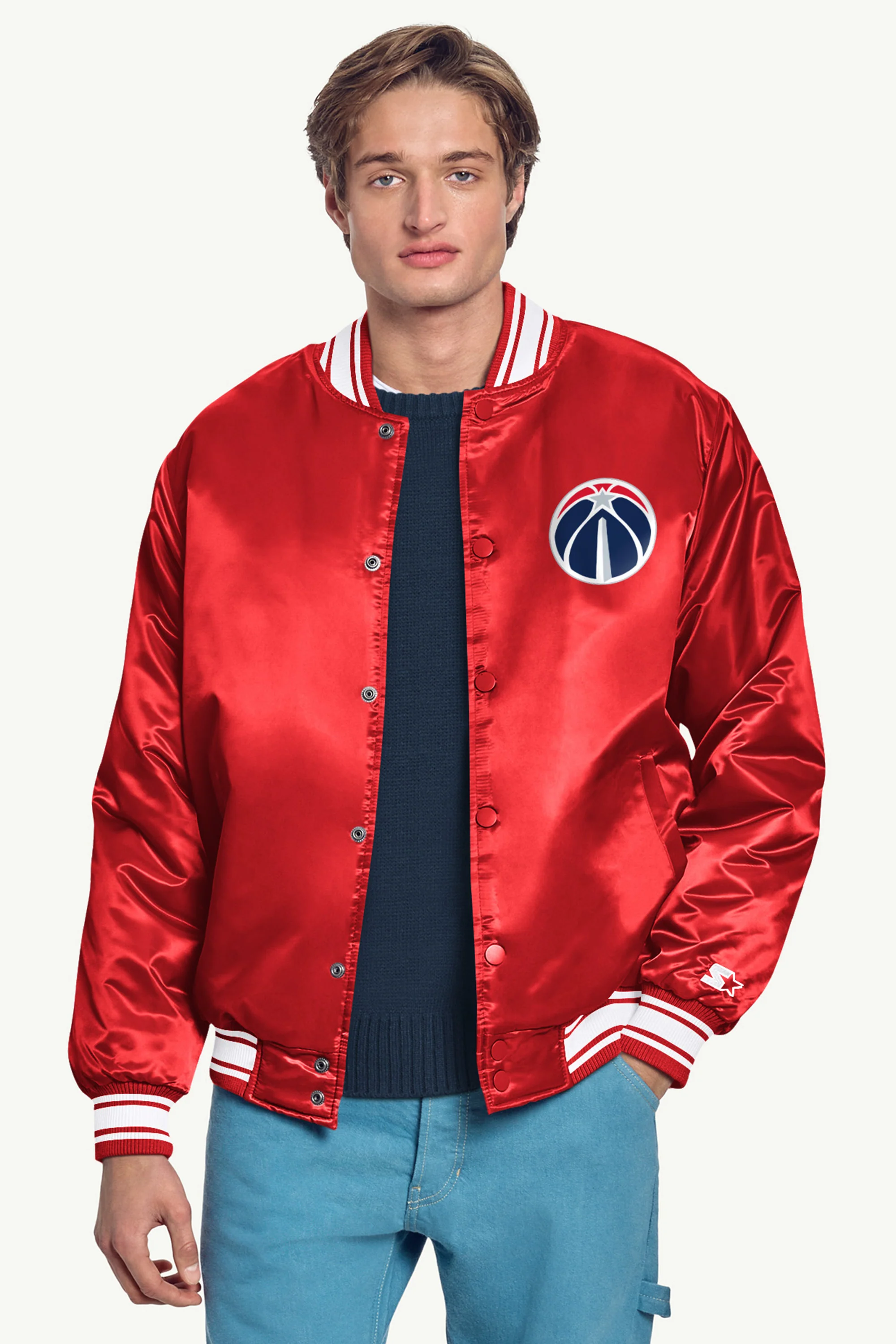 MENS WASHINGTON WIZARDS MESH LOOK SATIN VARSITY JACKET - Image 3