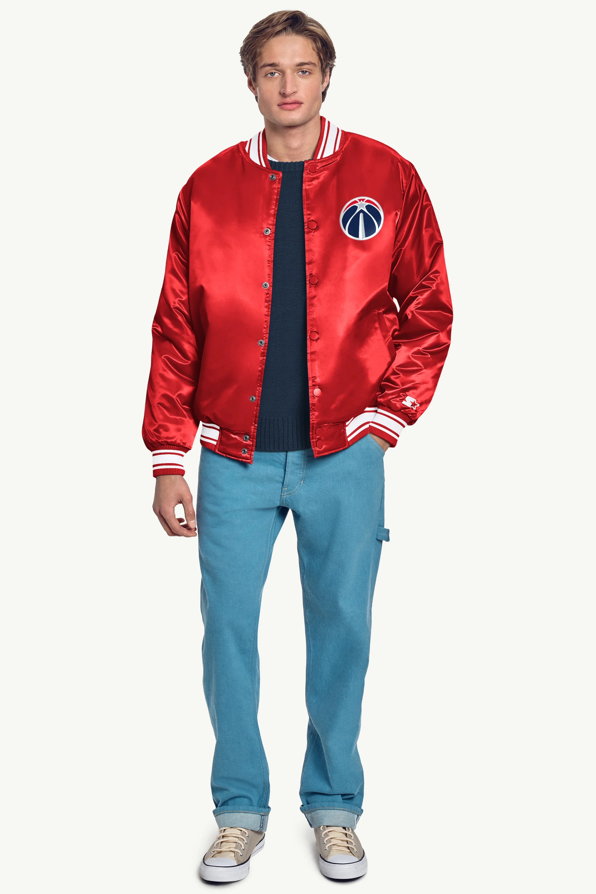 MENS WASHINGTON WIZARDS MESH LOOK SATIN VARSITY JACKET - Image 4