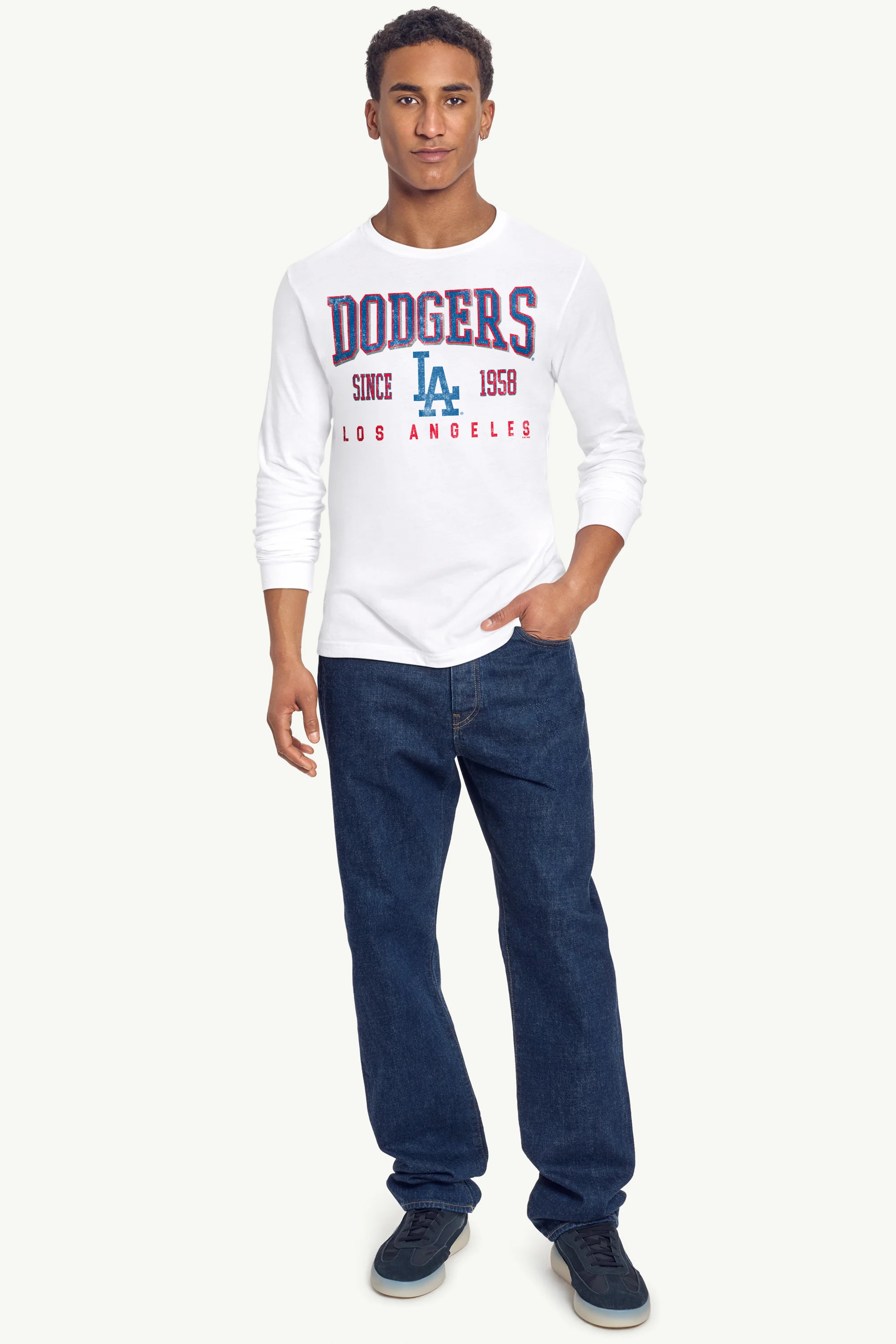 MENS LOS ANGELES DODGERS RETRO LONG SLEEVE T SHIRT - Image 3