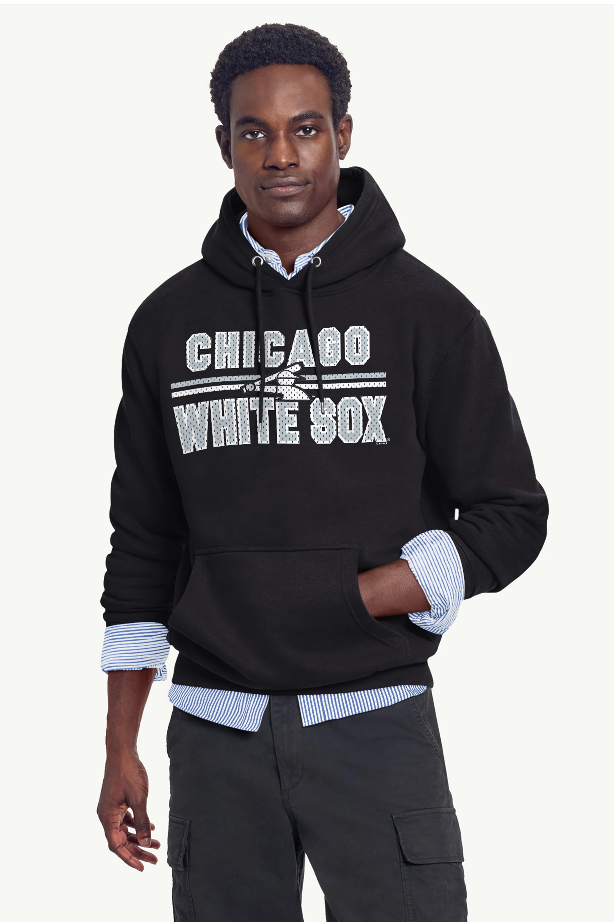 MENS CHICAGO WHITE SOX MESH LOOK HOODIE - Image 2