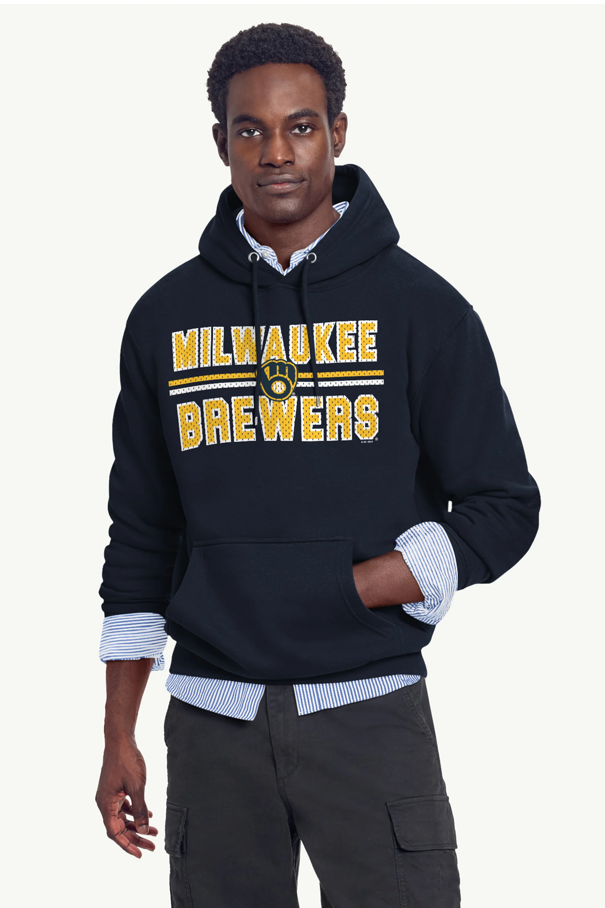 MENS MILWAUKEE BREWERS MESH LOOK HOODIE - Image 2