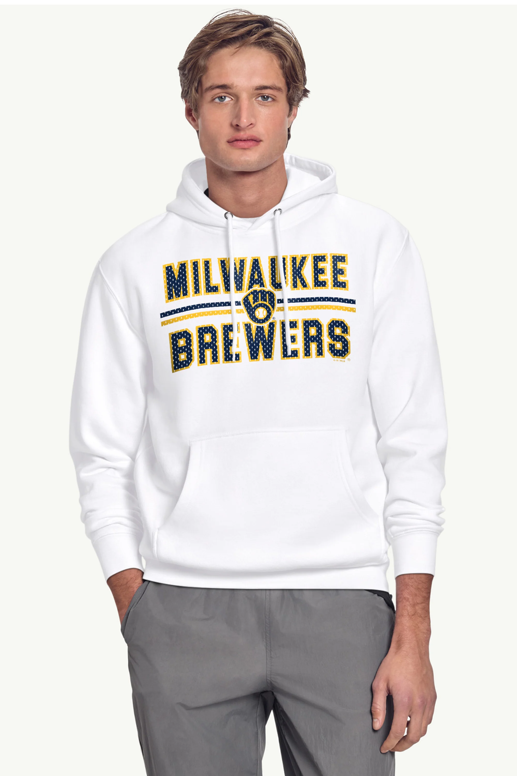 MENS MILWAUKEE BREWERS MESH LOOK HOODIE - Image 2