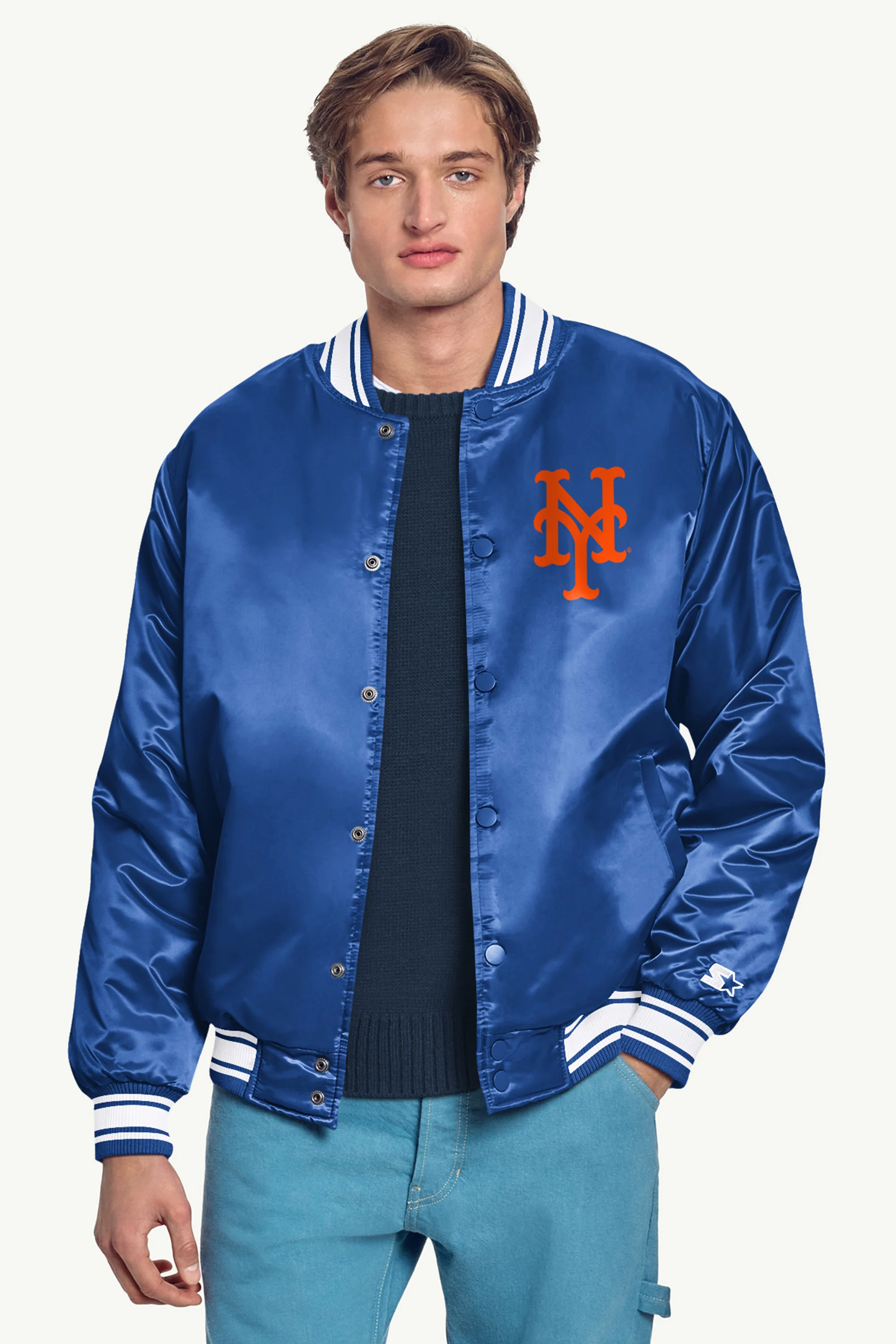 MENS NEW YORK METS HOMEPLATE SATIN VARSITY JACKET - Image 3