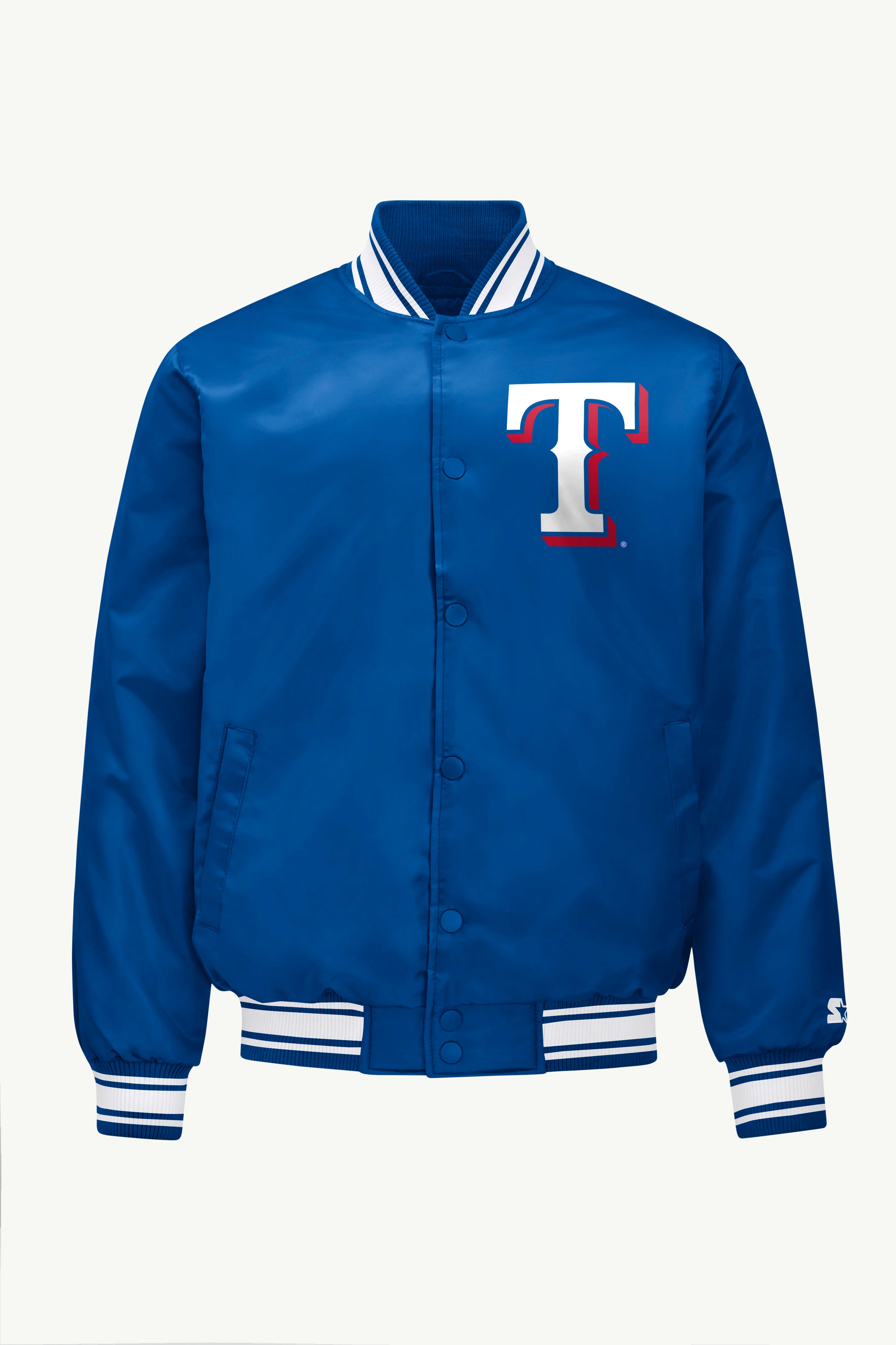 MENS TEXAS RANGERS HOMEPLATE SATIN VARSITY JACKET