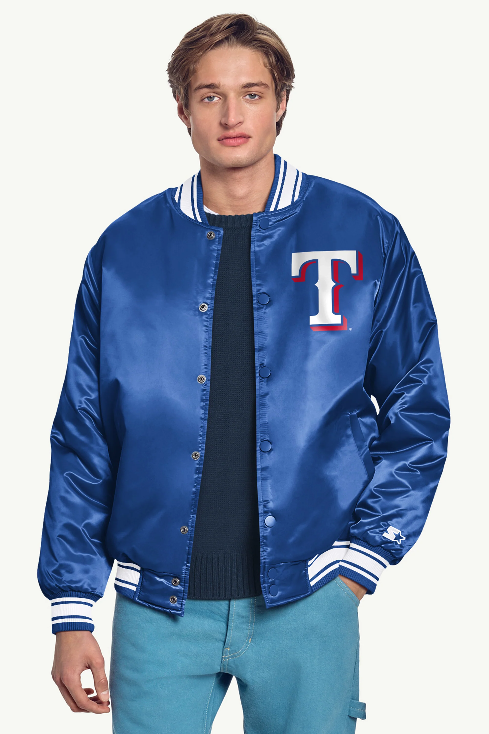 MENS TEXAS RANGERS HOMEPLATE SATIN VARSITY JACKET - Image 3